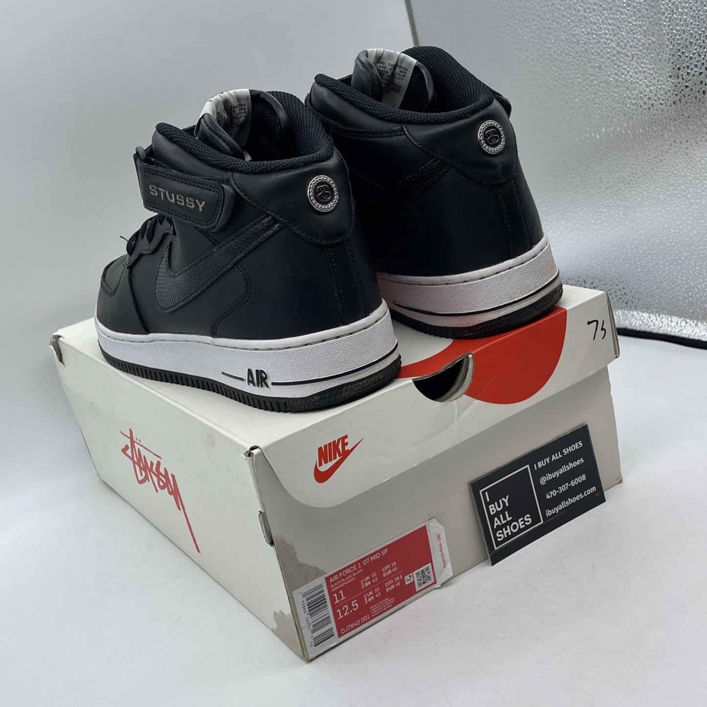 Size 11 - Nike Stussy x Air Force 1 Mid Black Snakeskin Leather (DJ7840-001)