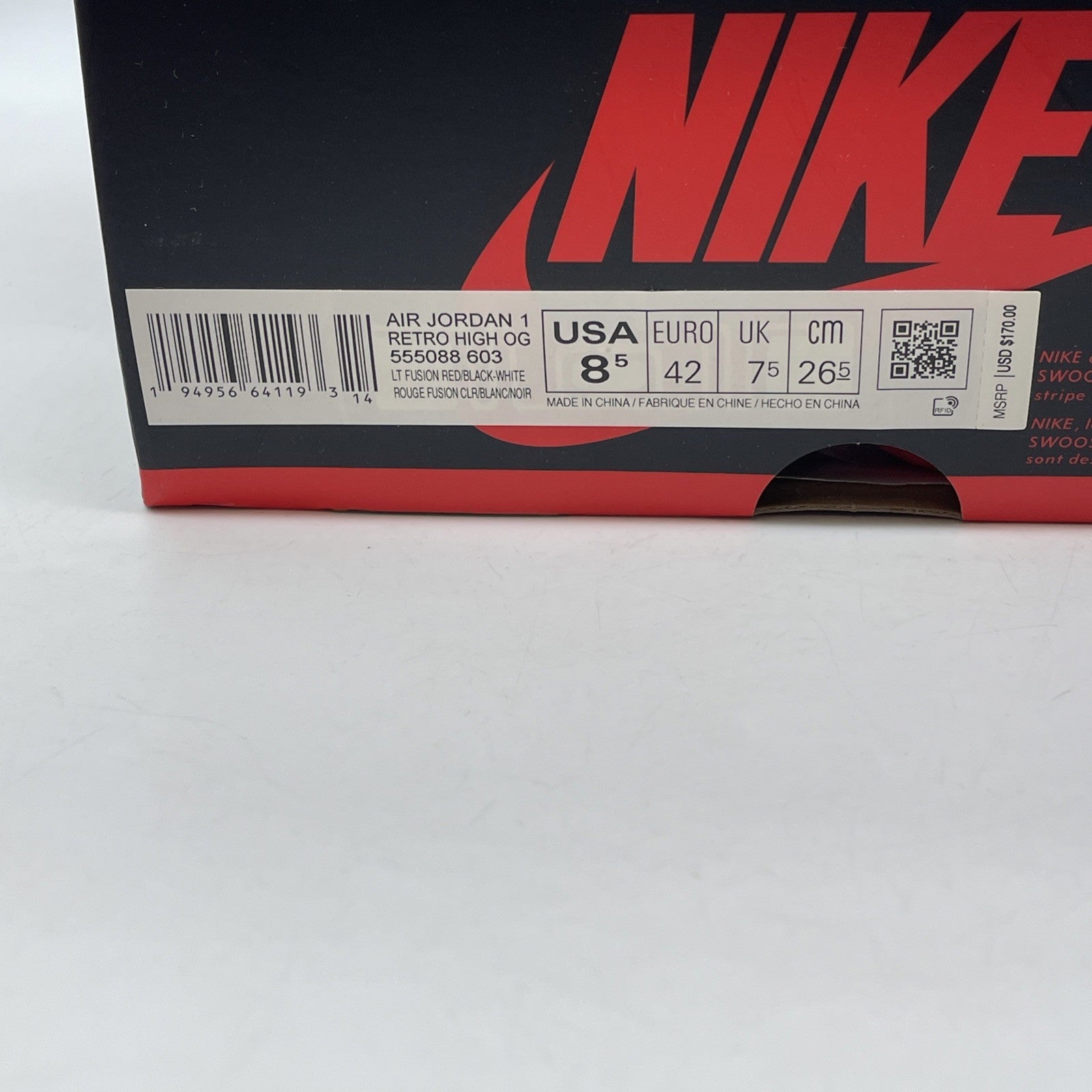 Size 8.5 - Jordan 1 Retro High OG Light Fusion Red Leather (555088-603)