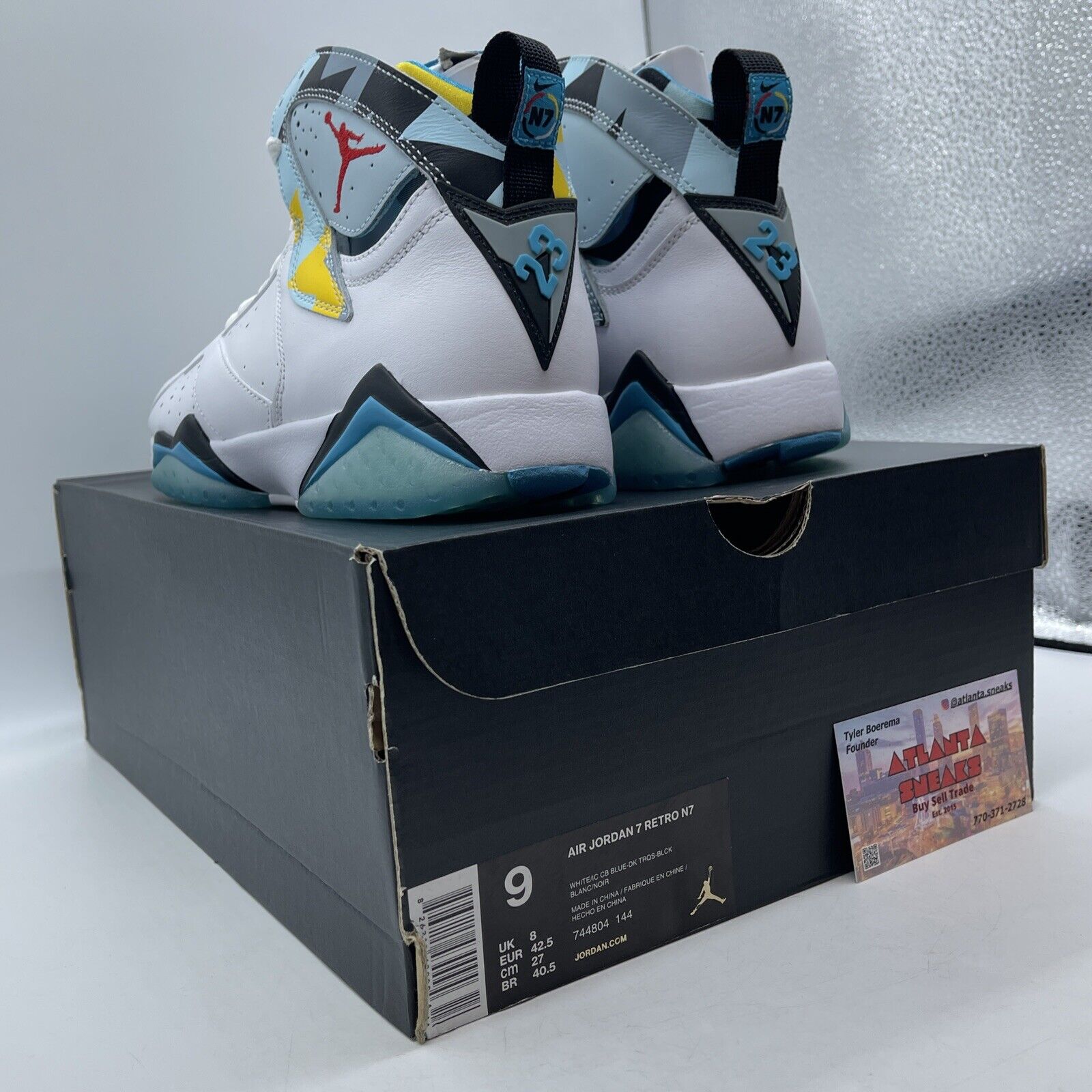 Size 9 - Air Jordan 7 Retro N7 White Blue Yellow Black Grey (744804-144)