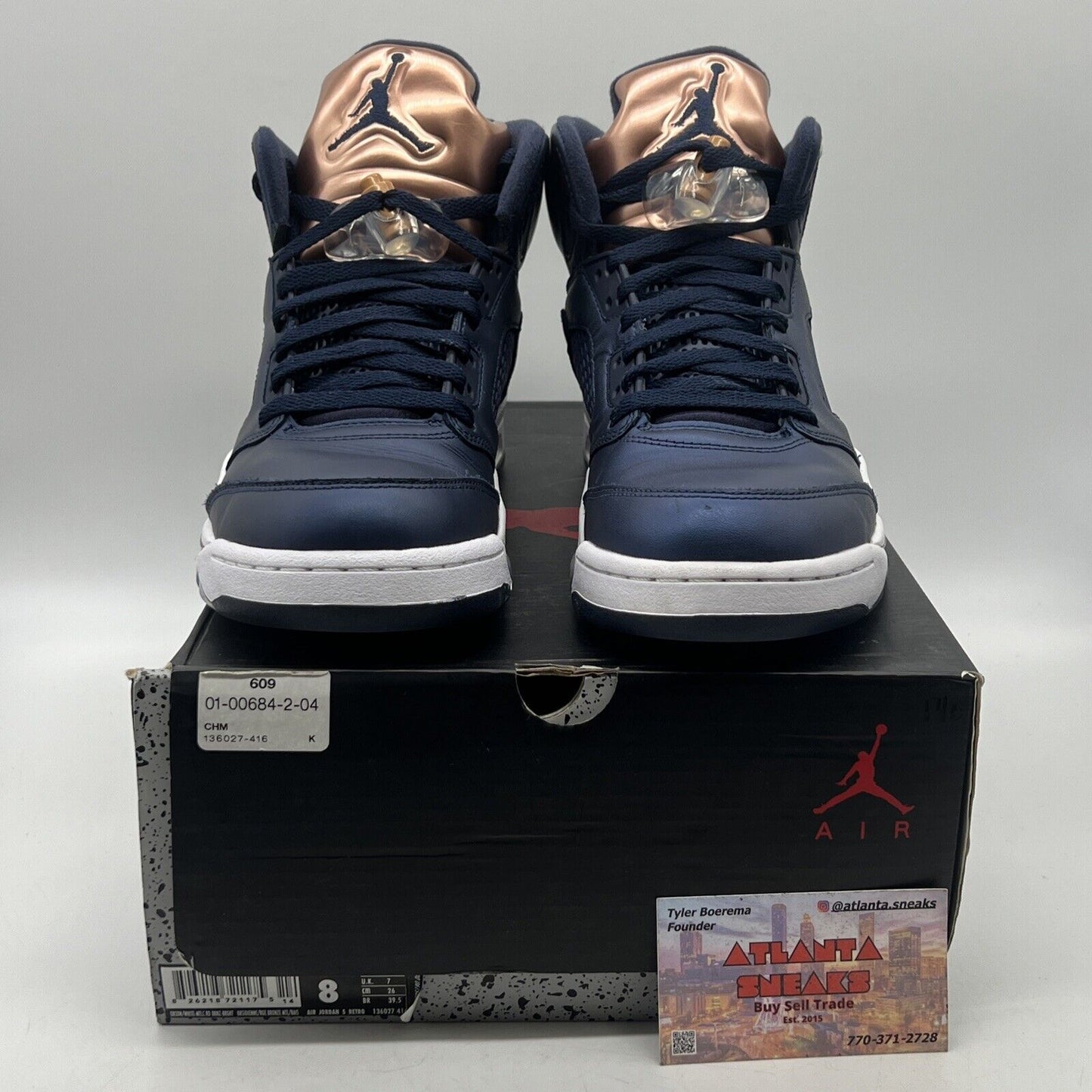 Size 8 - Air Jordan 5 Retro Bronze Navy White Leather (136027-416)