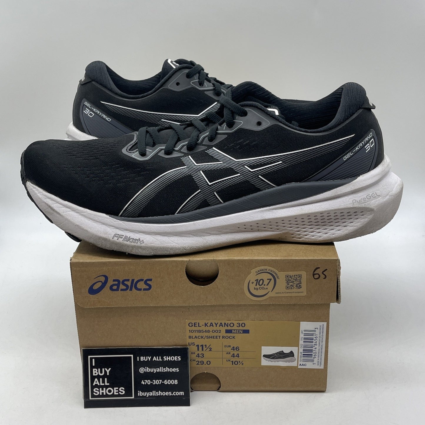 Size 11.5 - Asics Gel Kayano 30 Black Sheet Rock (1011B548-002)