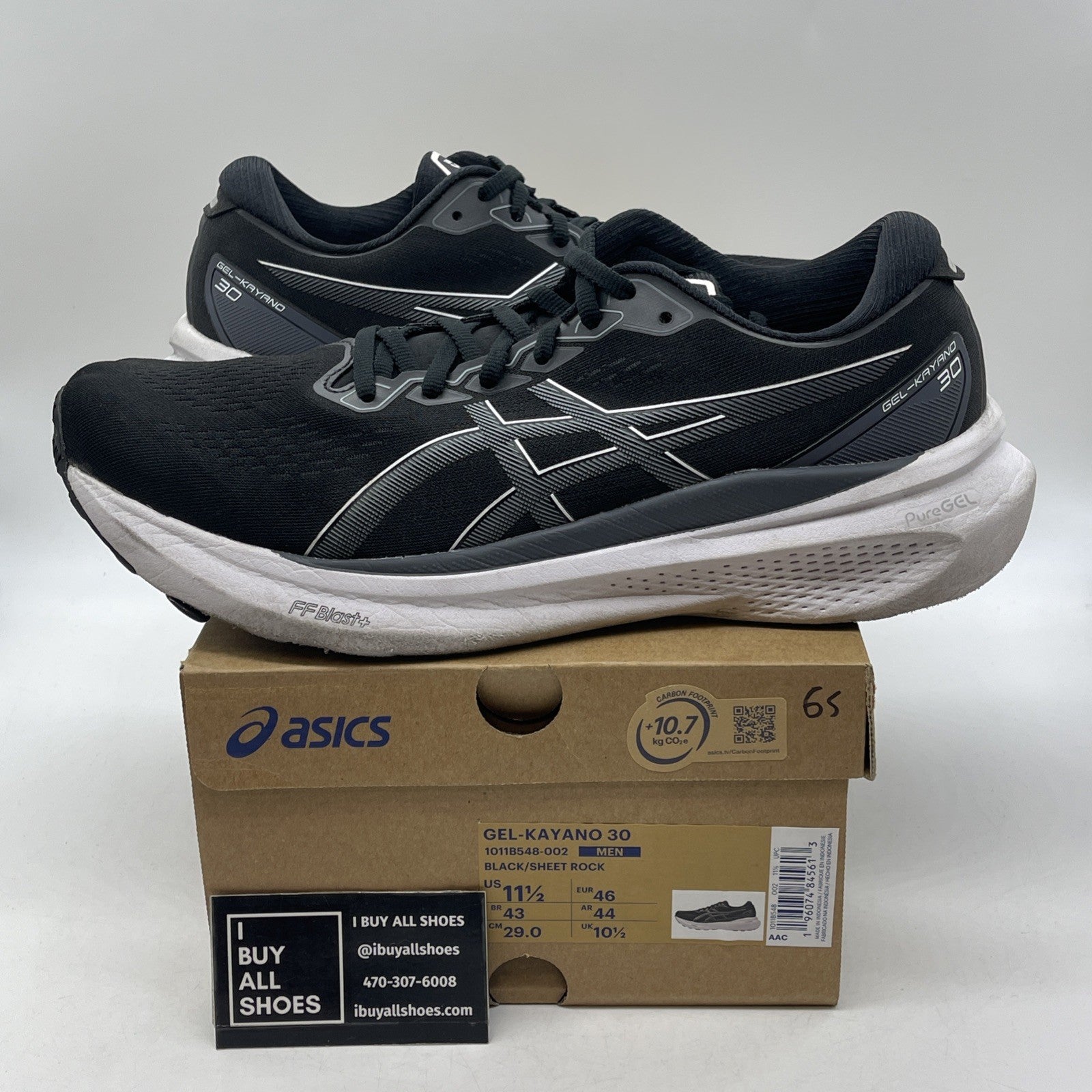Size 11.5 - Asics Gel Kayano 30 Black Sheet Rock (1011B548-002)