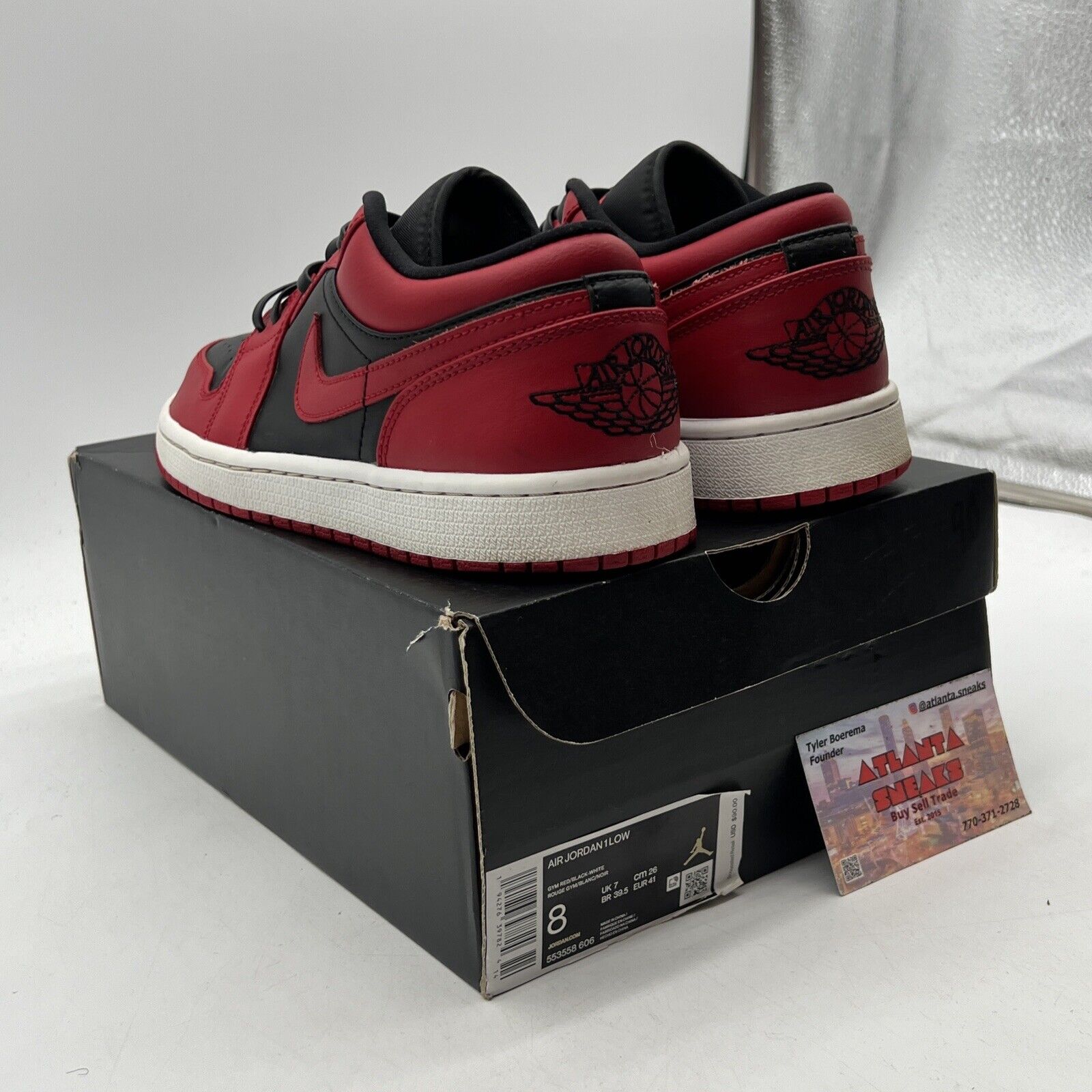 Size 8 - Air Jordan 1 Low Reverse Bred Black White Red Leather (553558-606)