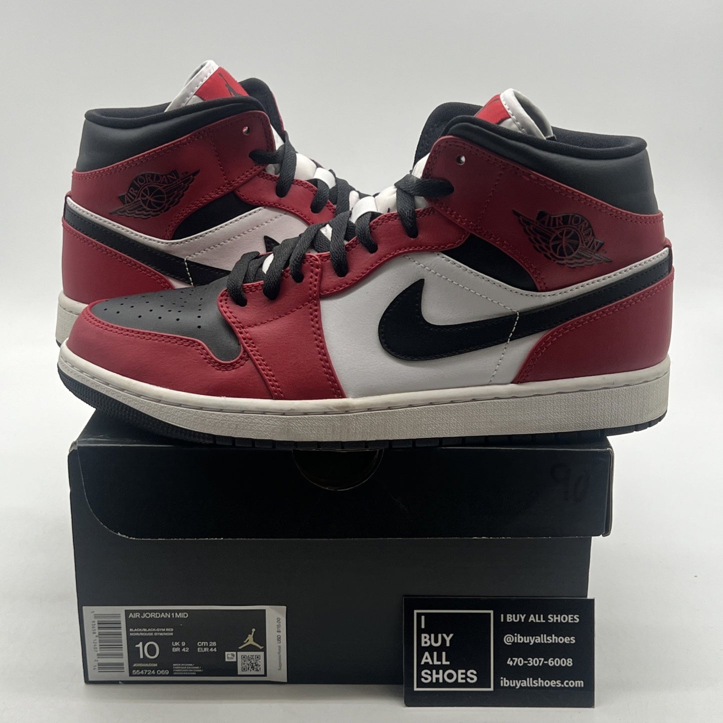 Size 10 - Air Jordan 1 Mid Chicago Black Toe 2020 (554724-069)