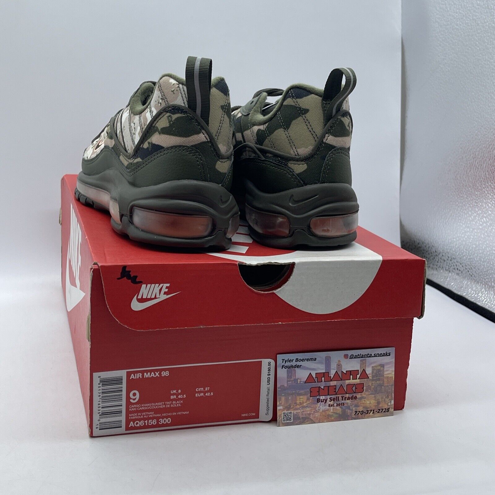Size 9 - Nike Air Max 98 SE Floral Camo Green Black Brown Suede (AQ6156-300)