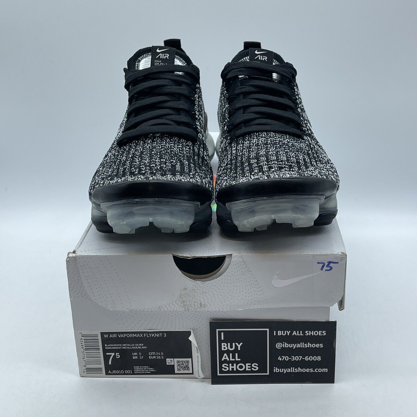 Size 7.5W - Nike Air VaporMax Flyknit 3 Oreo Black White Suede (AJ6910-001)