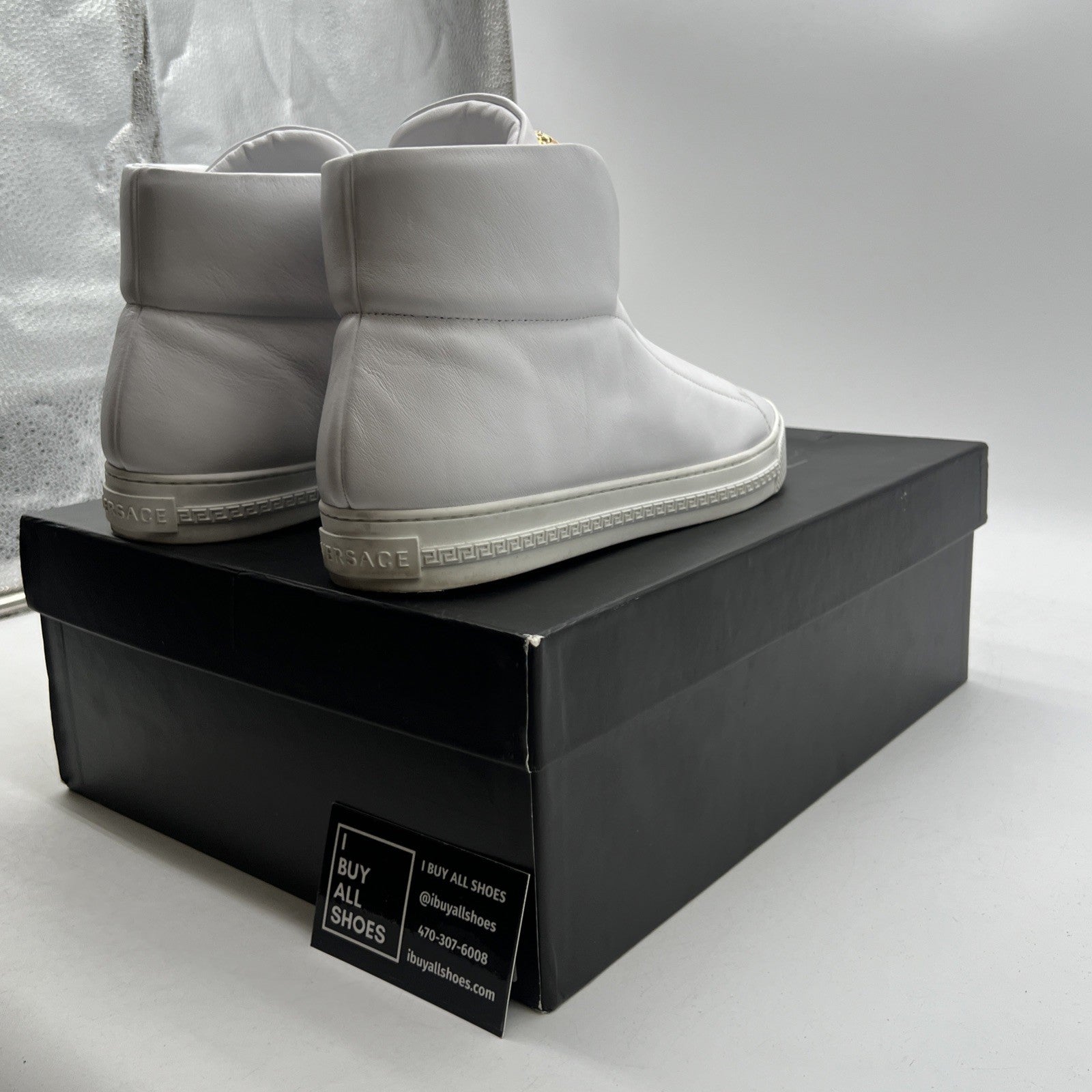 Size 40 - Versace Men’s Palazzo Gold Medusa White High Top