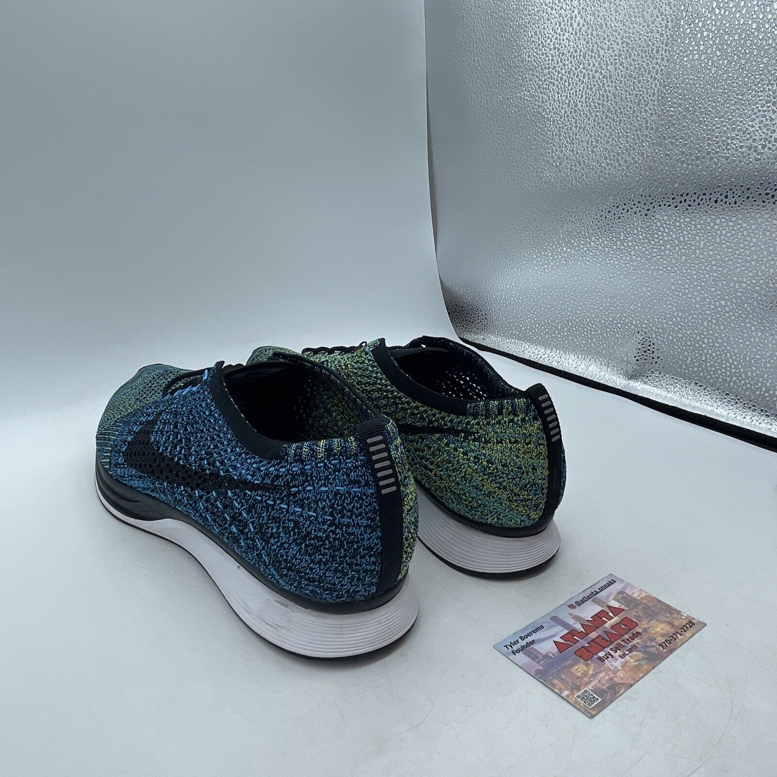 Size 11 - Nike Flyknit Racer Blue Glow Green Blue White Yellow (526628-405)