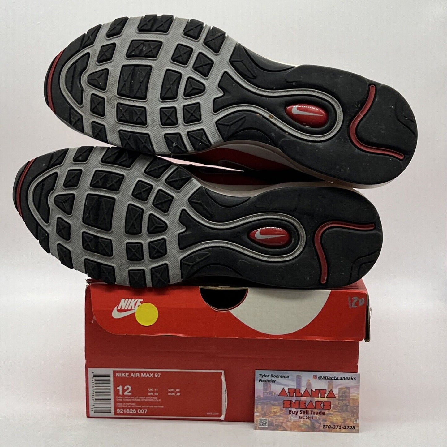 Size 12 - Nike Air Max 97 Gym Red Grey White Black Leather (921826-007)