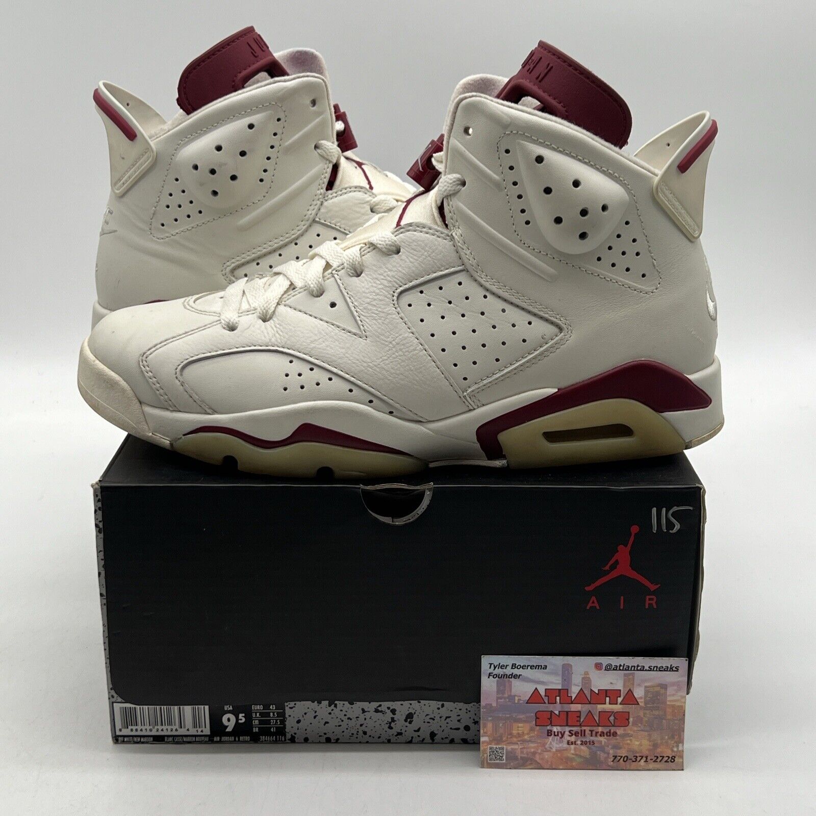 Size 9.5 - Air Jordan 6 Retro 2015 Maroon White Leather (384664-116)