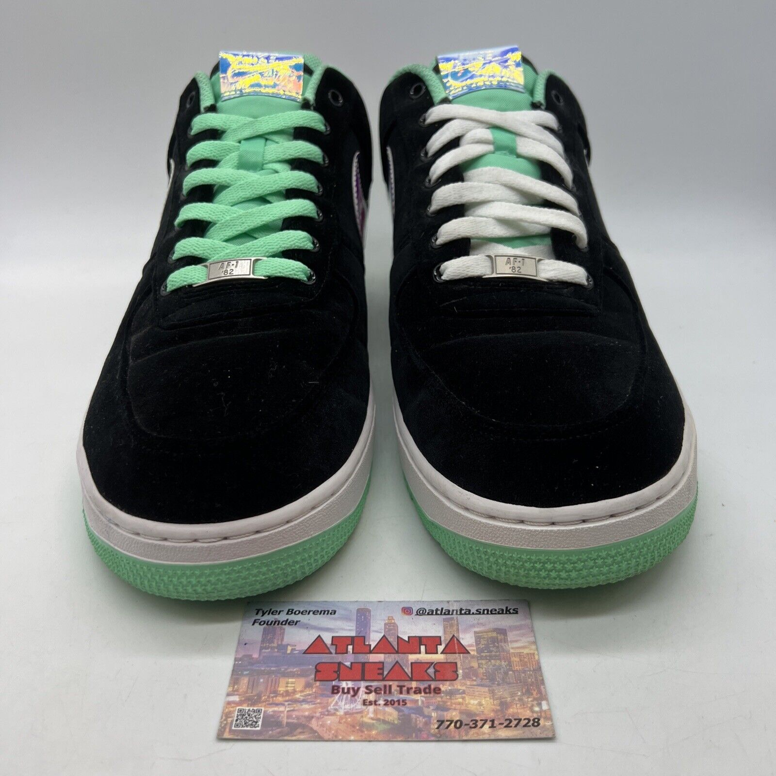 Size 13 - Nike Air Force 1 Low Green Glow Black White Suede Mint (588298-080)