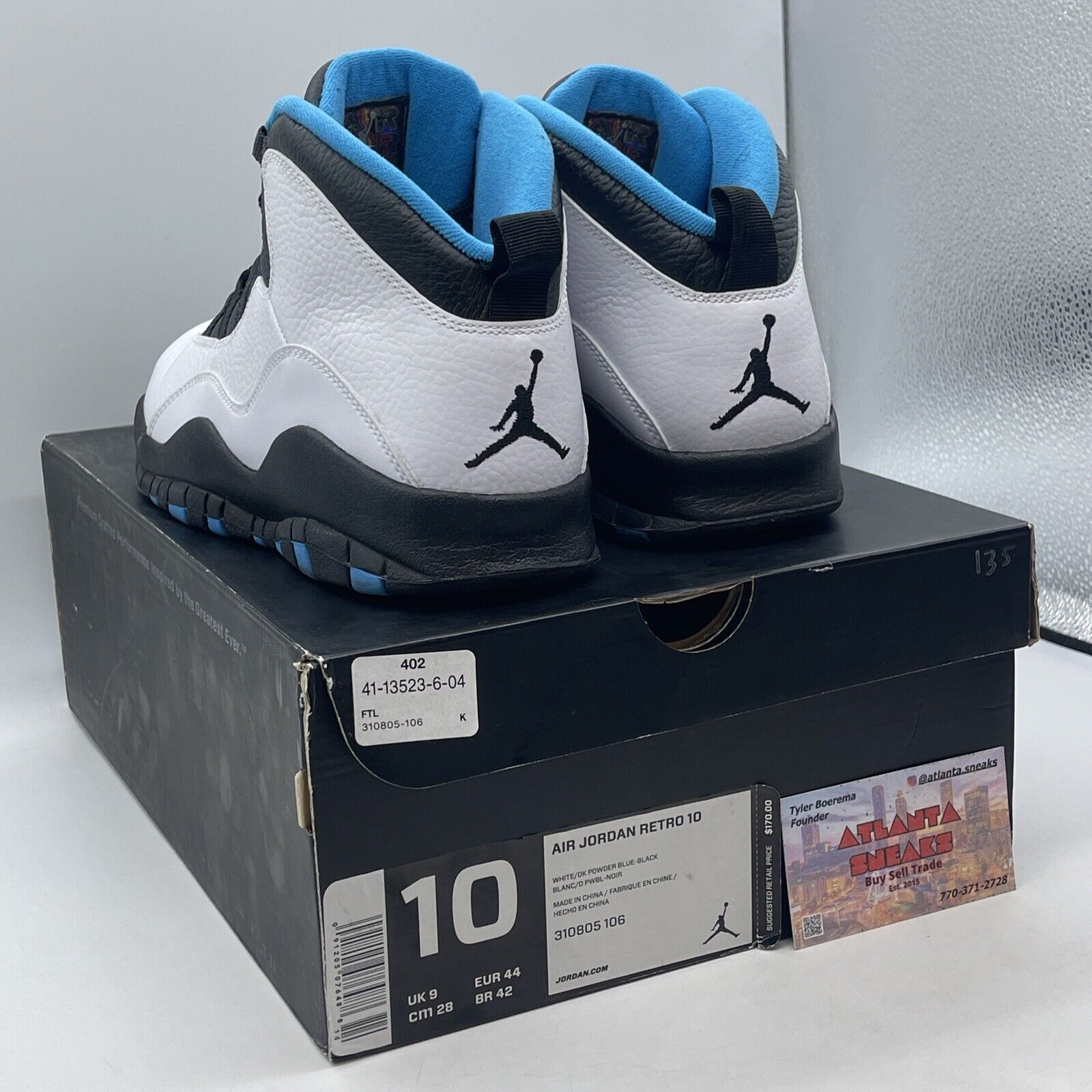 Size 10 - Air Jordan 10 Retro 2014 Powder Blue Black White Leather (310805-106)