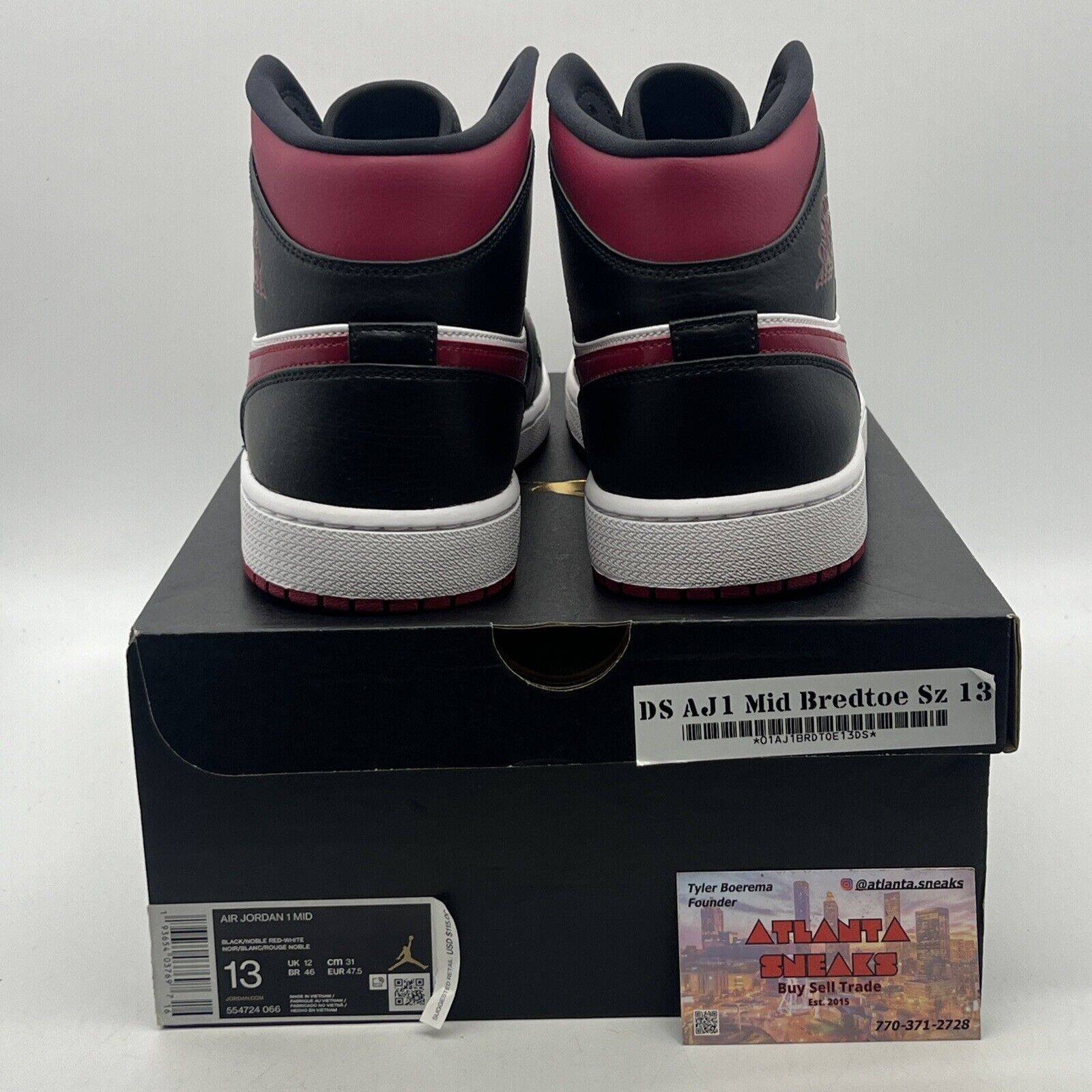 Size 13 - Air Jordan 1 Mid Noble Red White Black Leather (554724-066)