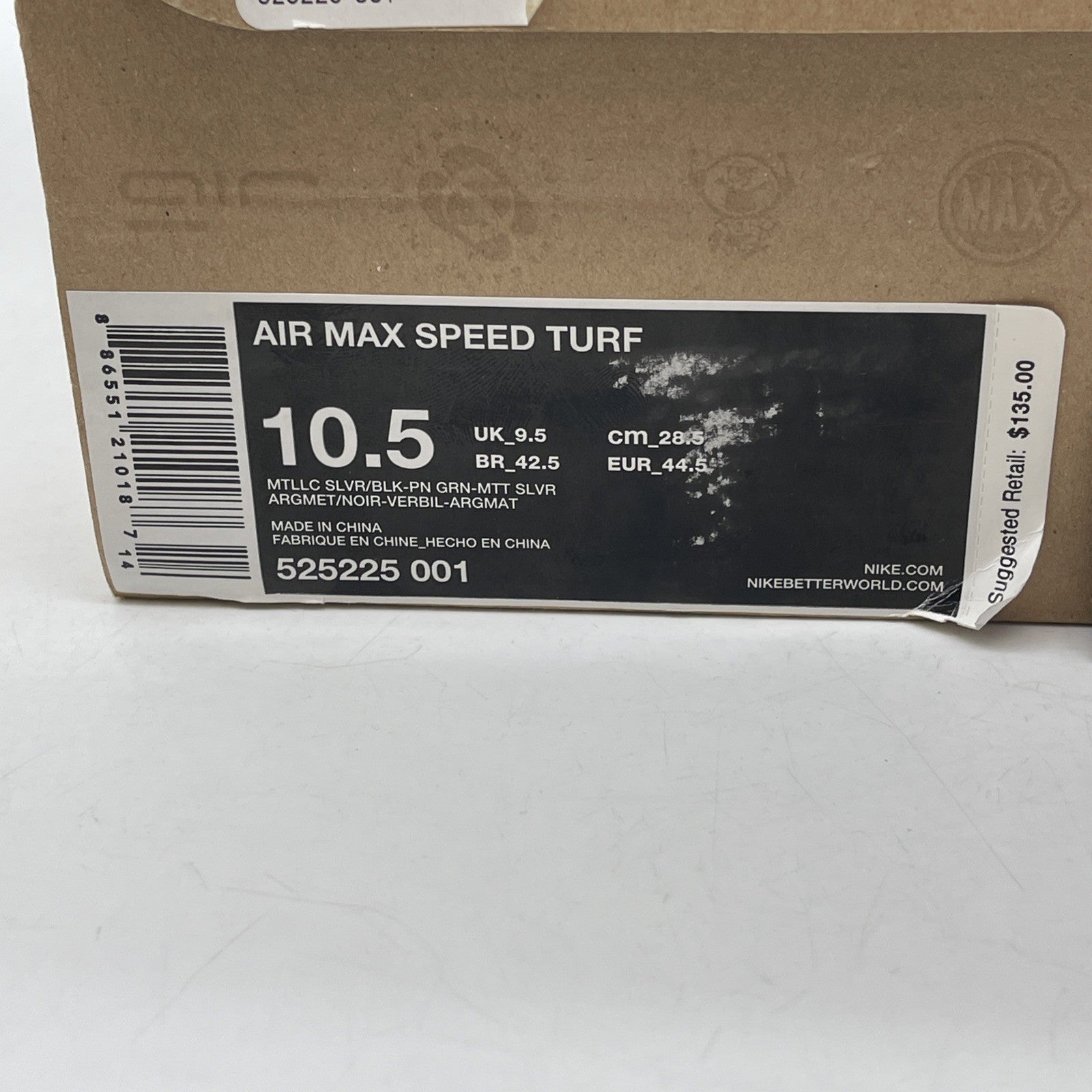 Size 10.5 - Nike Air Max Speed Turf Silver Black Green Leather (525225-001)