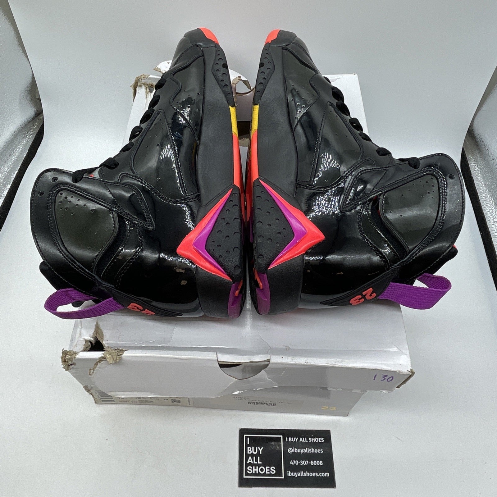 Size 11.5W - Air Jordan 7 Retro Black Gloss Suede Leather (313358-006)