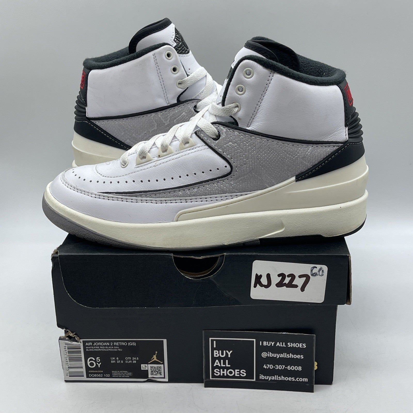 Size 6.5Y (GS) - Air Jordan 2 Retro Mid White Cement