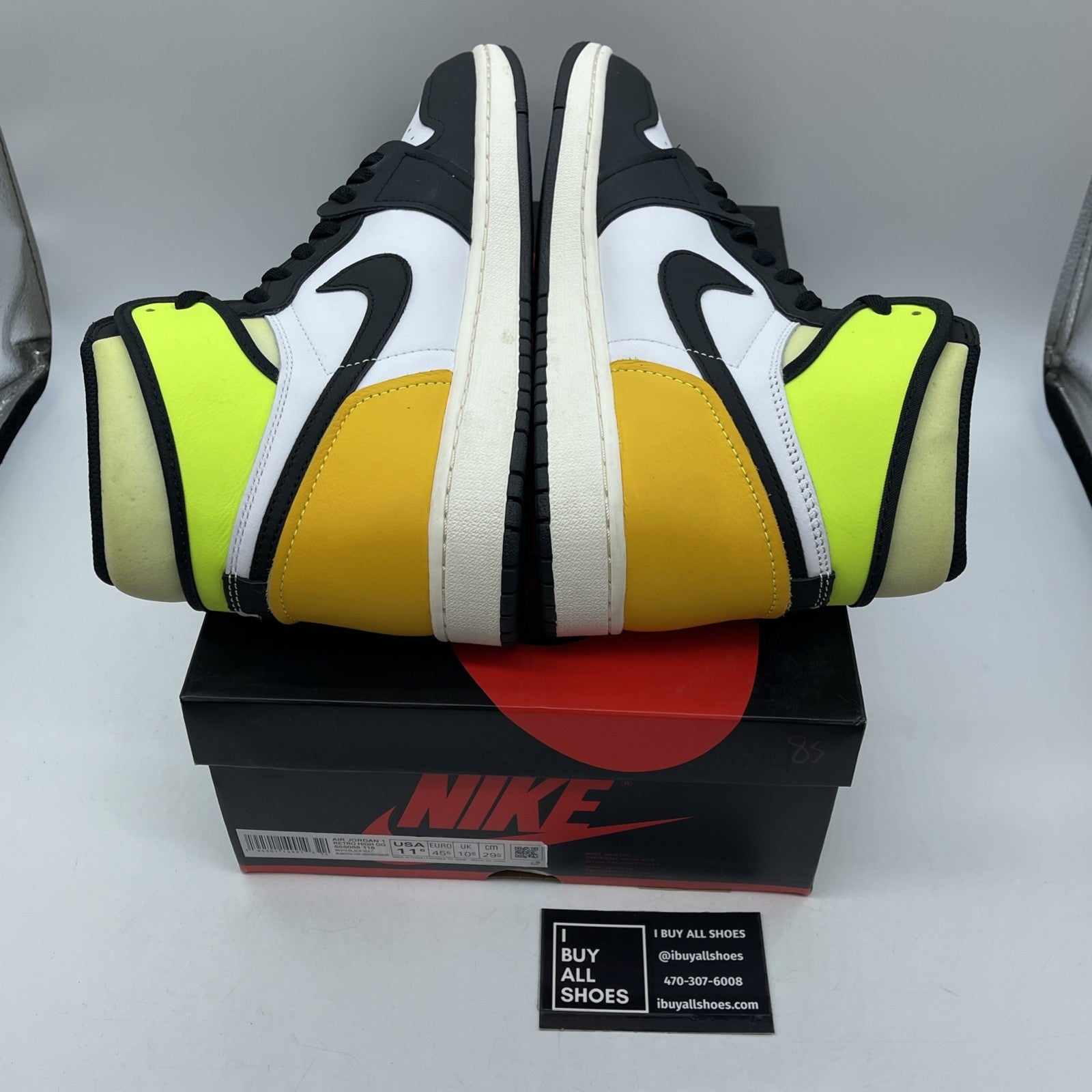Size 11.5 - Jordan 1 Retro High OG Volt Black White Leather (555088-118)