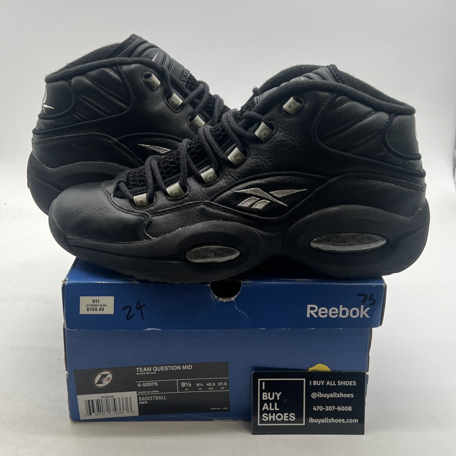 Size 9.5 - REEBOK QUESTION MID IVERSON BLACK/SILVER (4-52075)