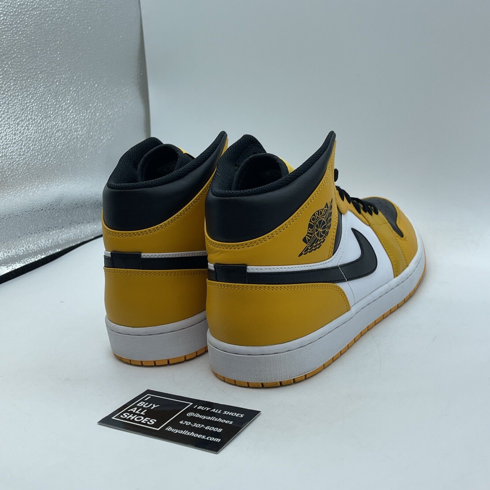 Size 12 - Jordan 1 Mid Taxi 2022 Black Yellow White Leather (554724-701)