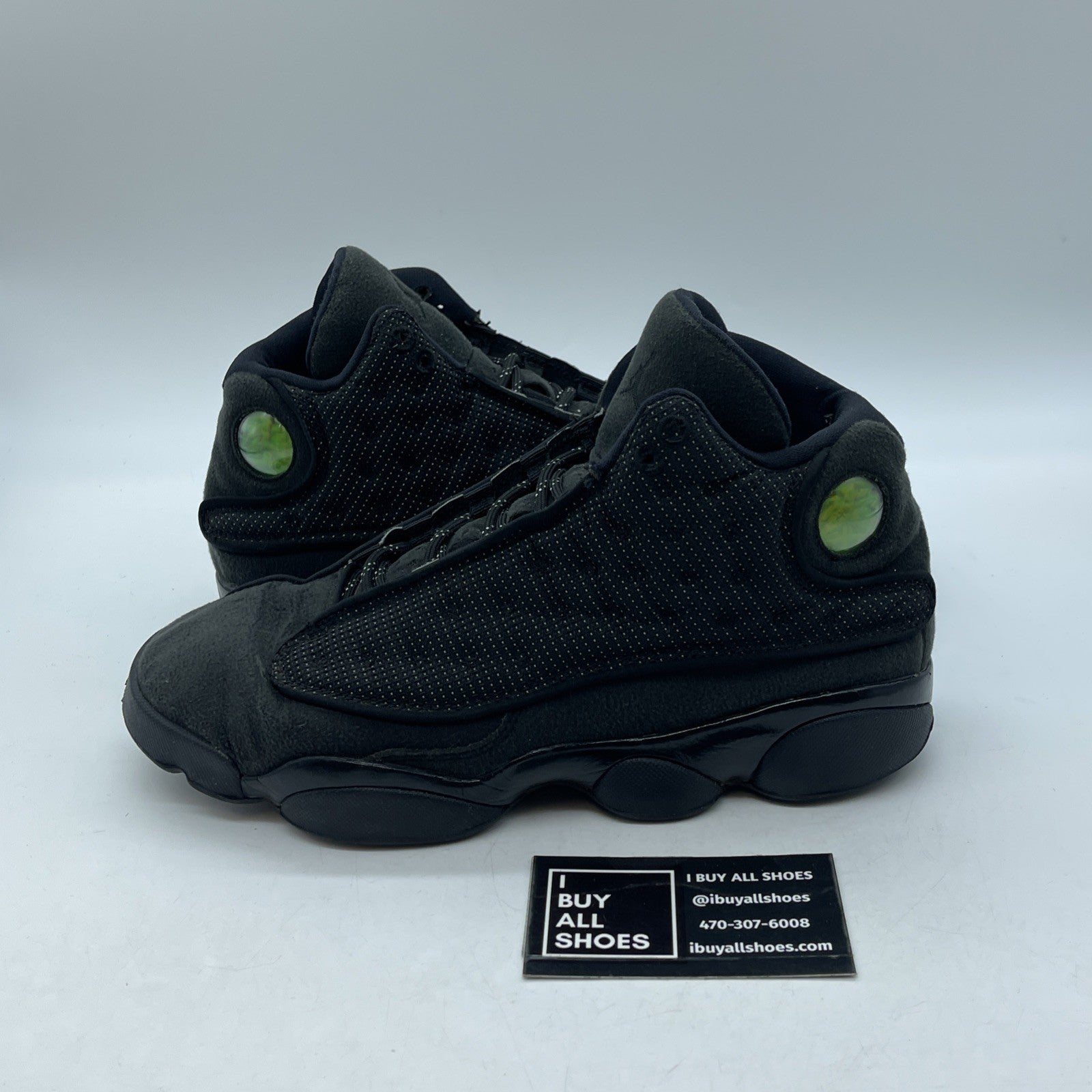 Size 7Y - Nike Air Jordan 13 Retro Black Cat Leather Suede  (884129-011)