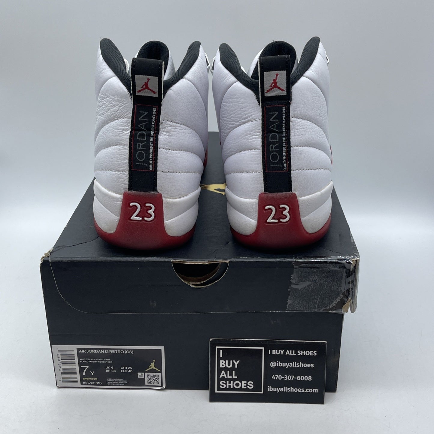 Size 7Y- Jordan 12 Retro 2023 Mid Cherry White Red Leather (153265-116)