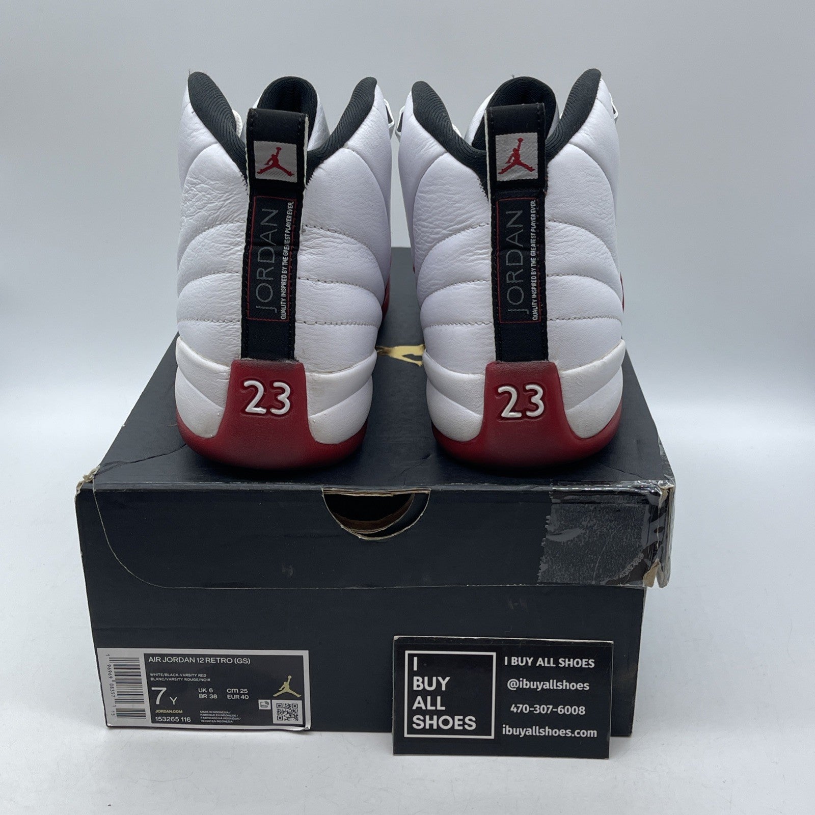 Size 7Y- Jordan 12 Retro 2023 Mid Cherry White Red Leather (153265-116)