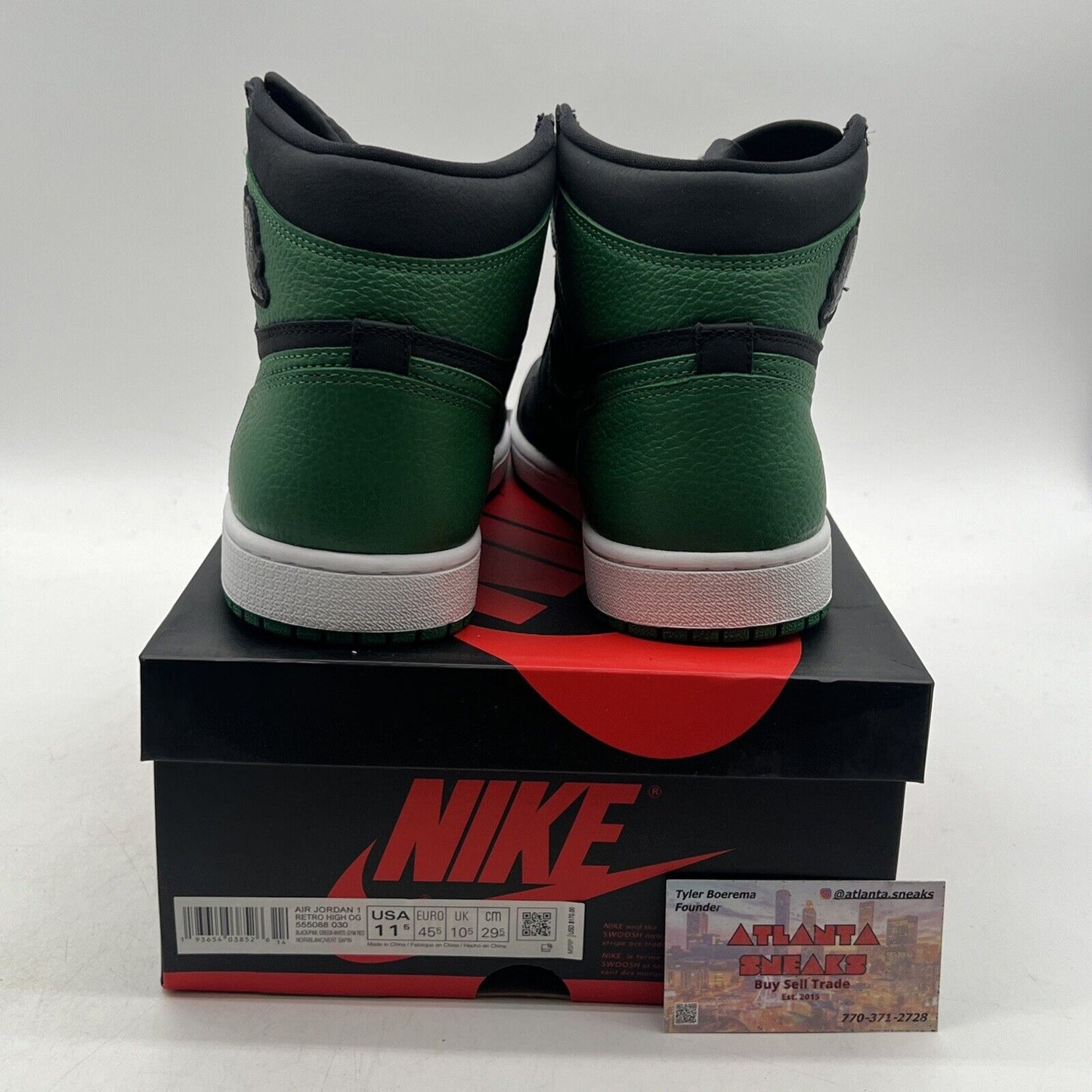 Size 11.5 - Jordan 1 Retro OG High Pine Green 2.0 Black Leather (555088-030)