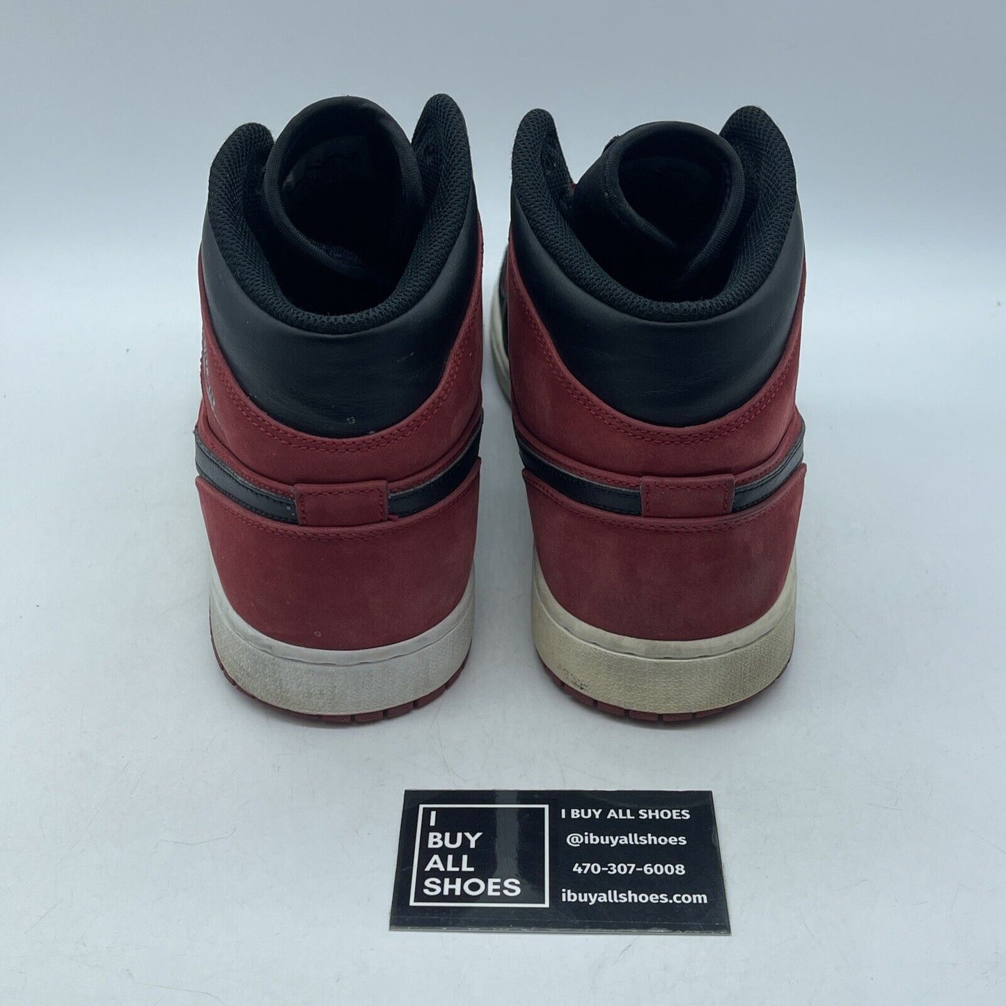 Size 12 - Air Jordan 1 Mid Reverse Banned Red Black Suede Leather (554724-610)