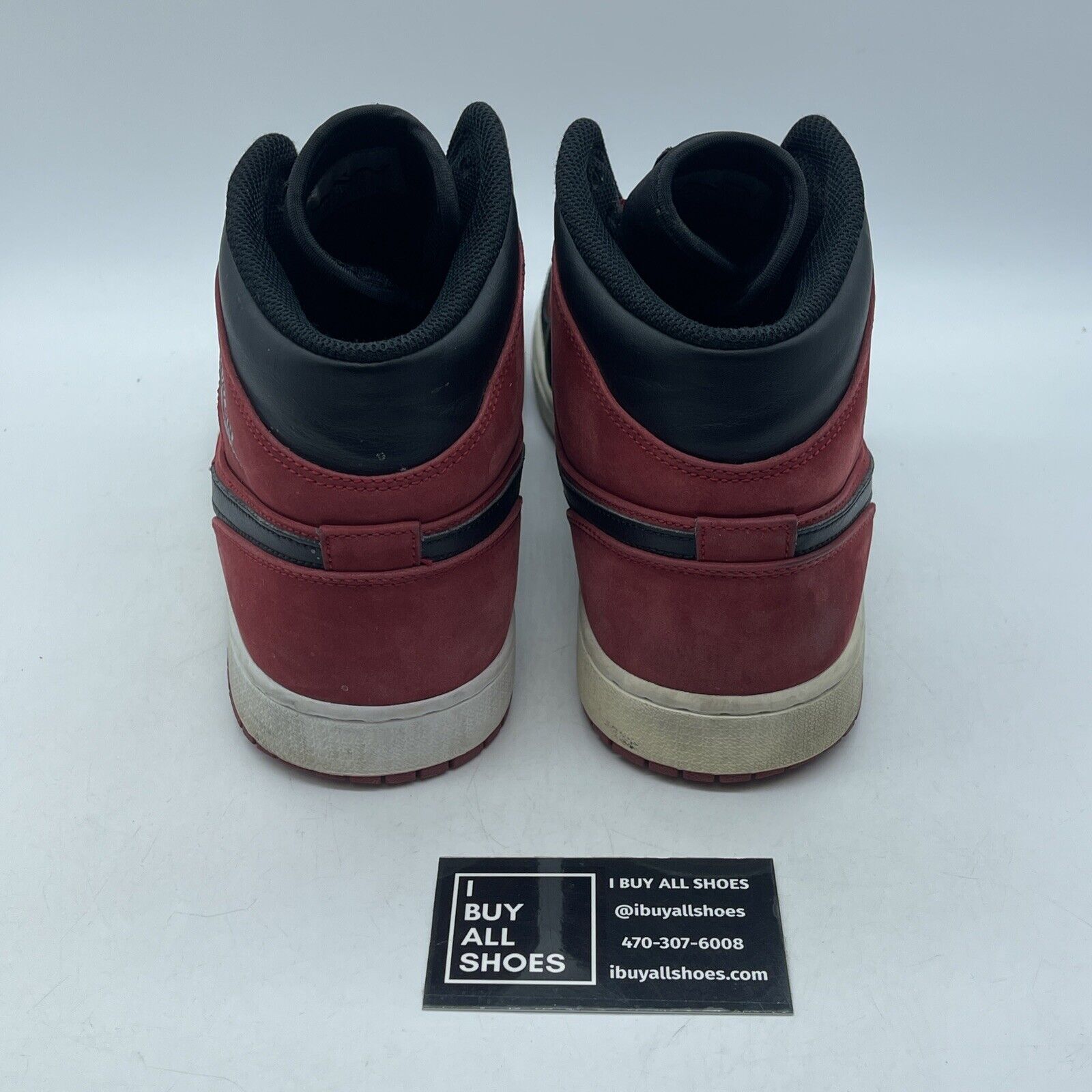 Size 12 - Air Jordan 1 Mid Reverse Banned Red Black Suede Leather (554724-610)