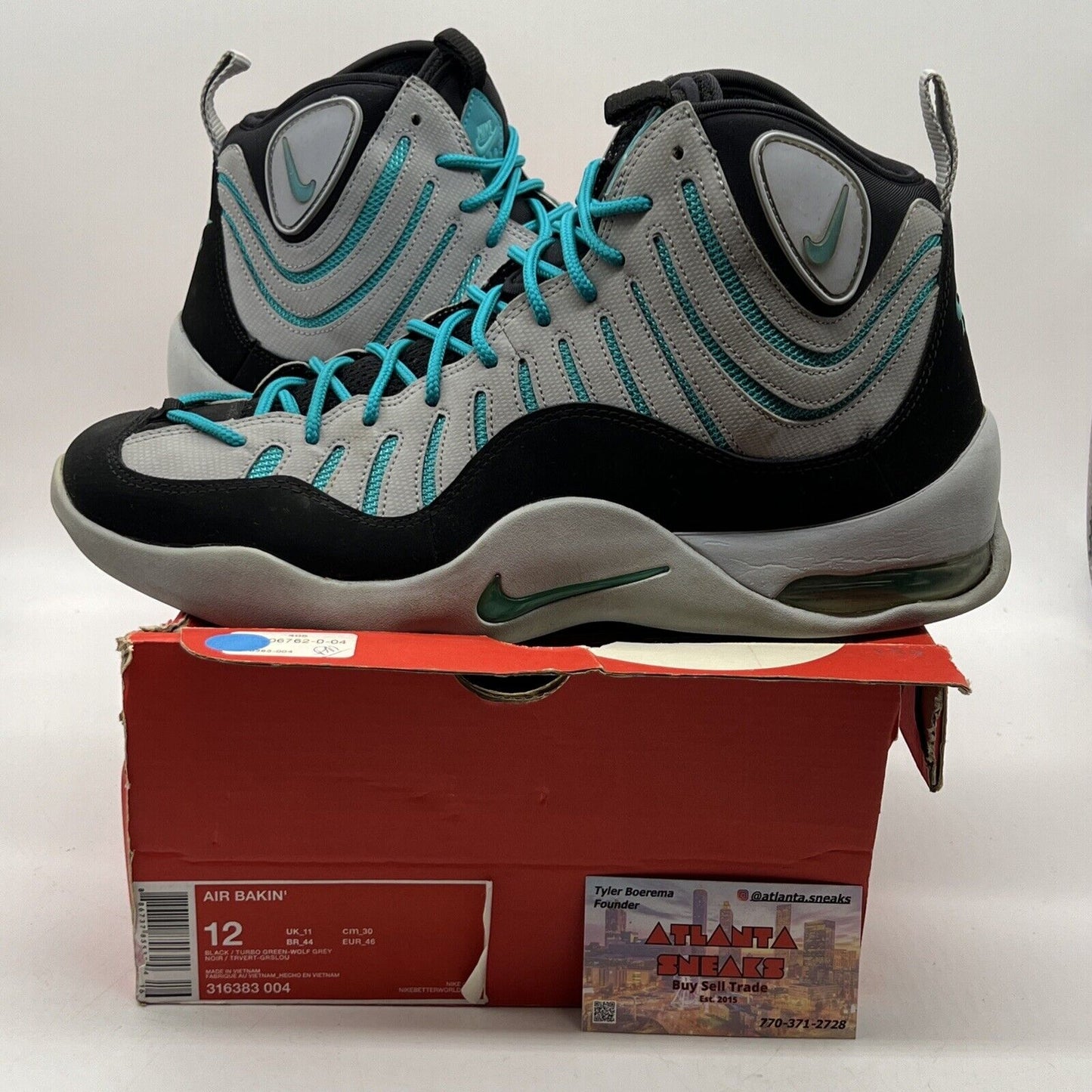 Size 12 - Nike Air Bakin Gray - 316383-004 Grey Black Aqua (316383-004)