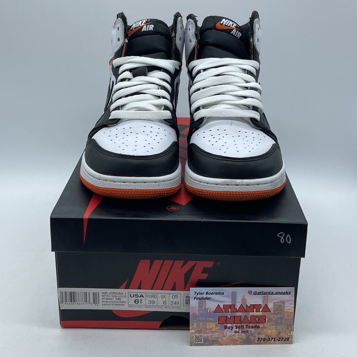 Size 6.5Y - Jordan 1 Retro High Electro Orange White Black Leather (575441-180)