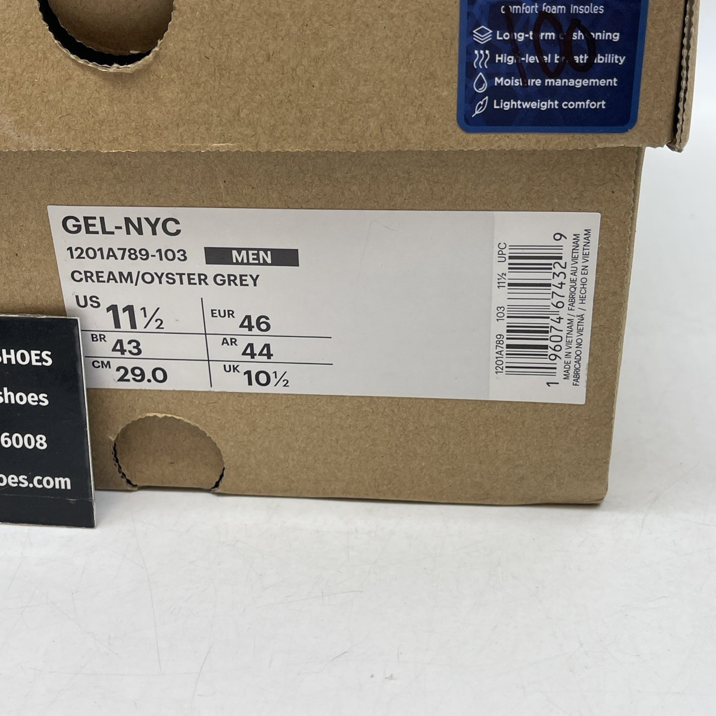 Size 11.5 - Asics Gel NYC Cream Oyster Grey (1201A789-103)