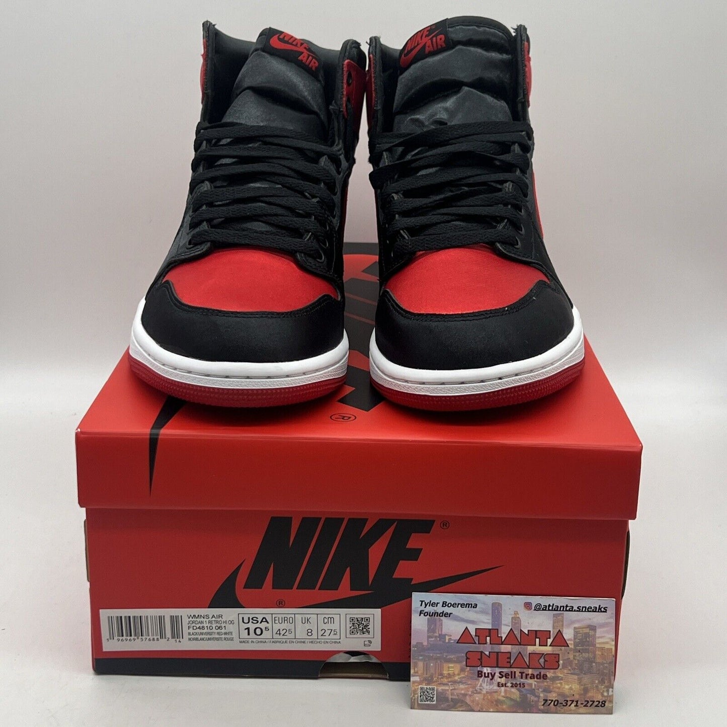 Size 10.5 - Jordan 1 OG High Satin Bred W Brand New Og All Black Red White