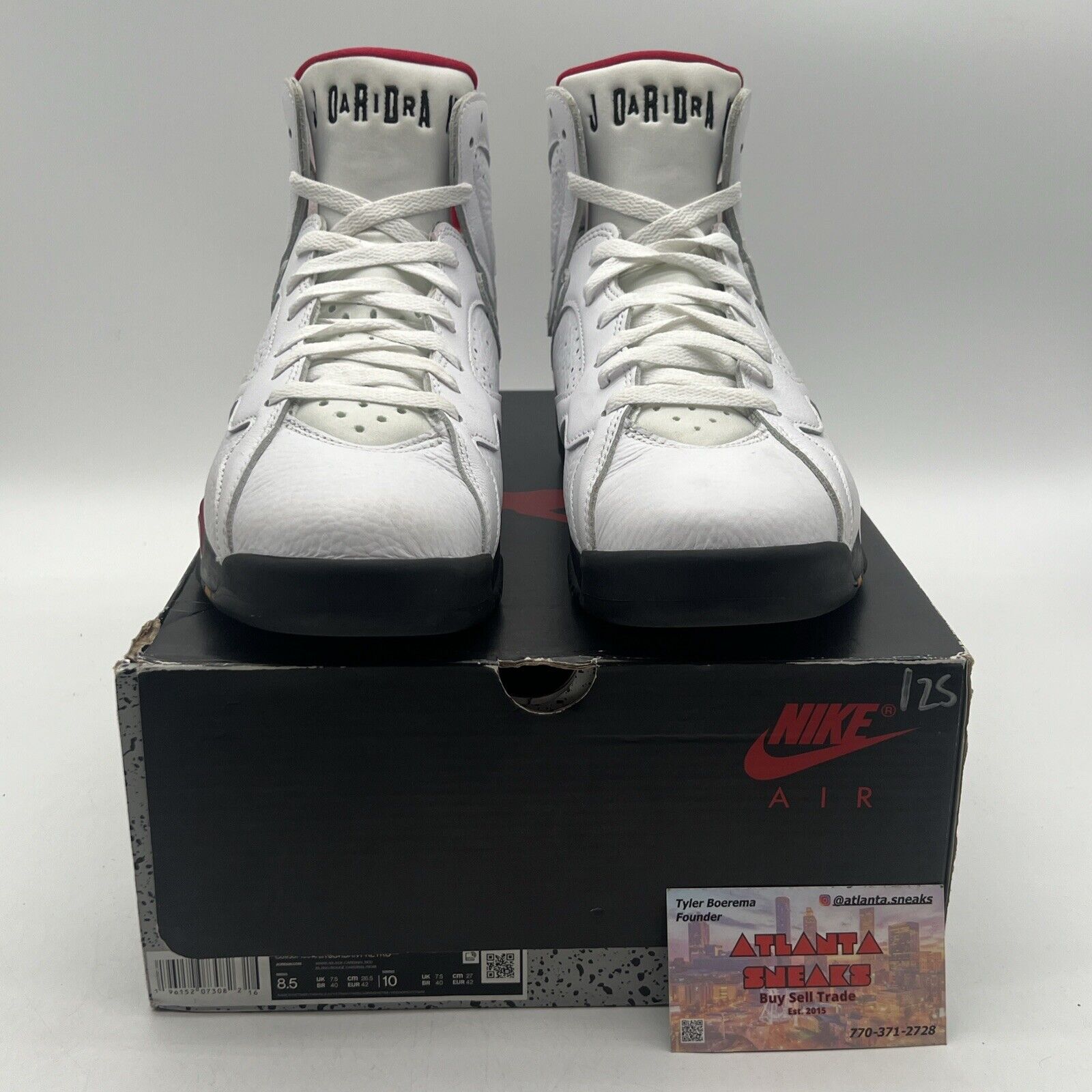 Size 8.5 - Jordan 7 Cardinal 2022 White Red Black Leather (CU9307-106)