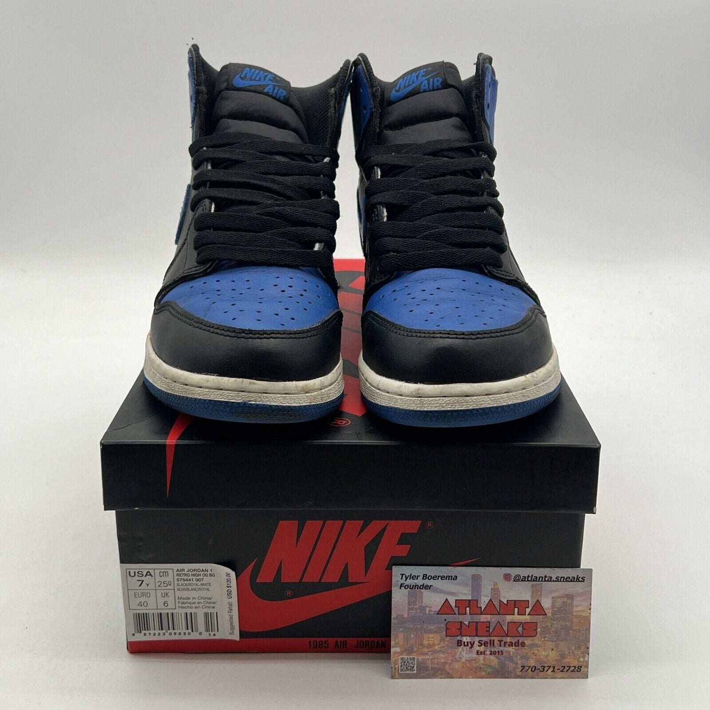 Size 7Y (GS) - Jordan 1 Retro OG High Royal White Black Leather (575441-007)