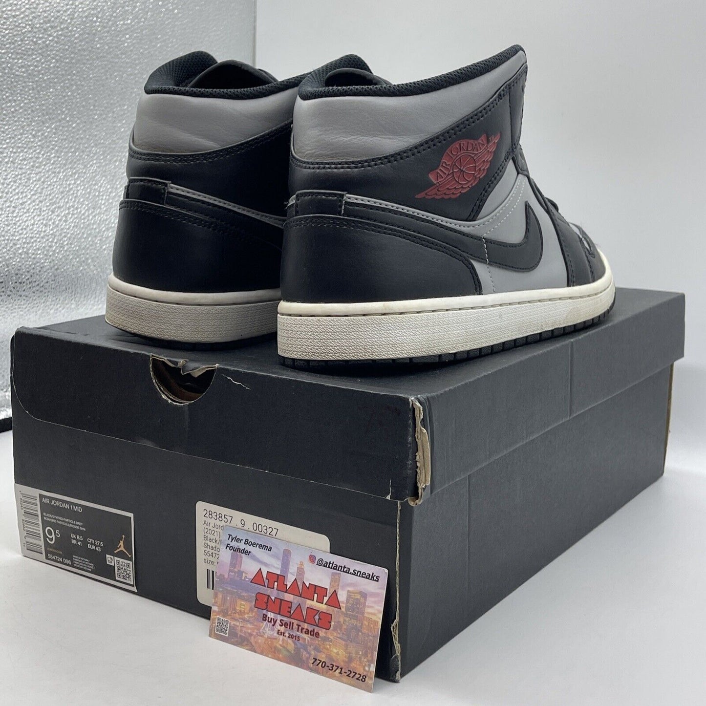 Size 9.5 - Jordan 1 Mid Shadow Black White Gray Red Leather (554724-096)