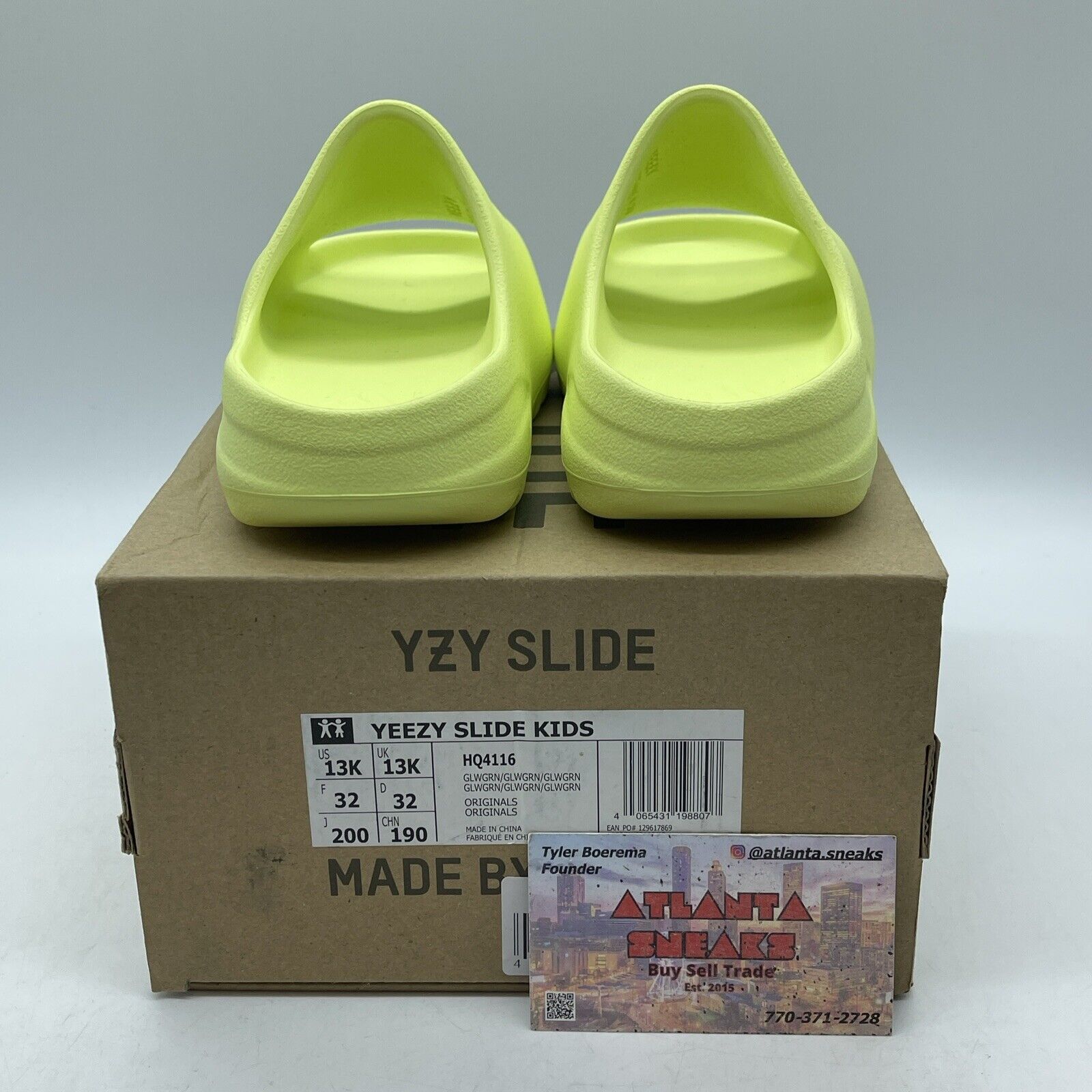 Size 13K - Kids Adidas Yeezy Slides Glow Green Rubber (HQ4116)