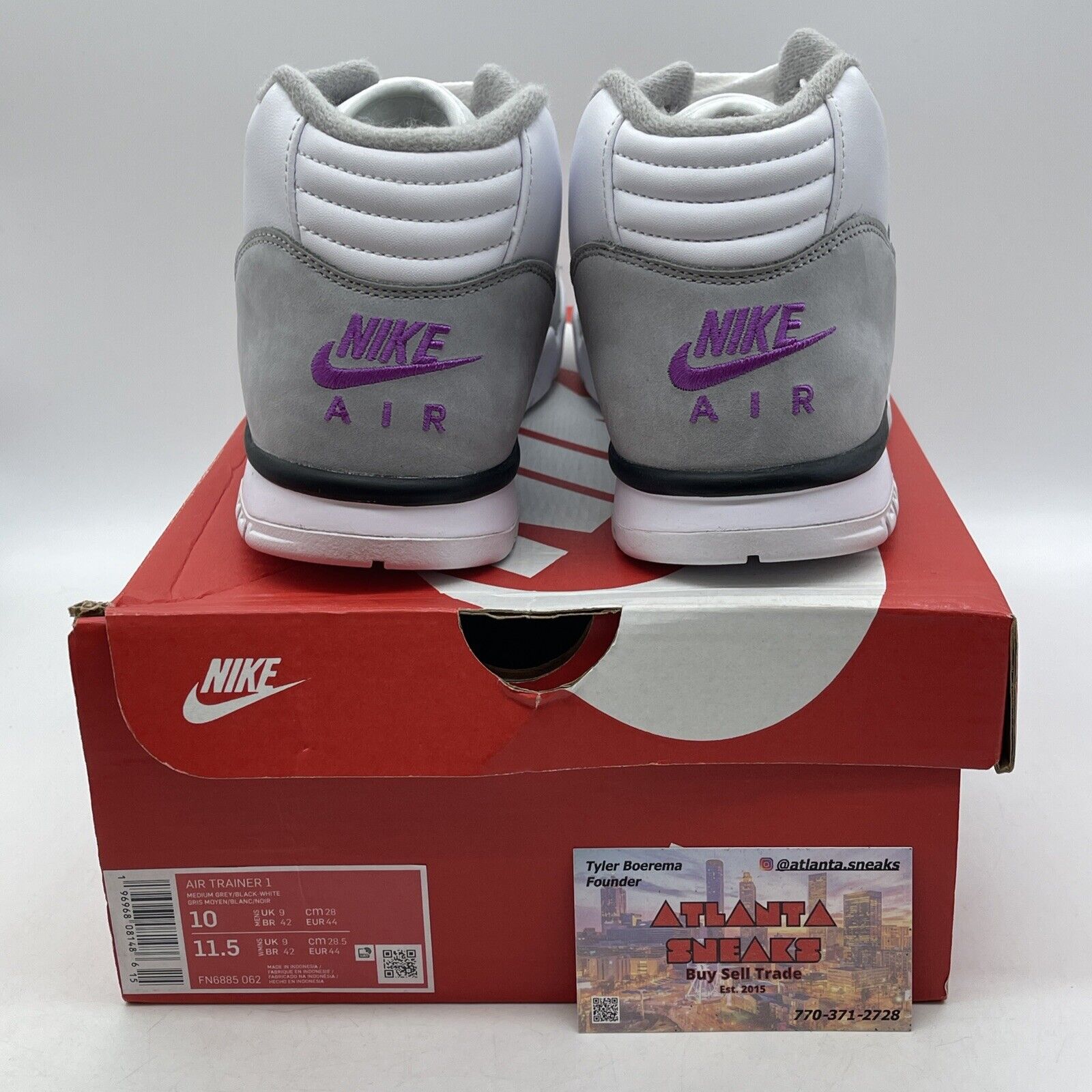 Size 10 - Nike Air Trainer 1 Hyper Violet Grey White Black Suede (FN6885-062)