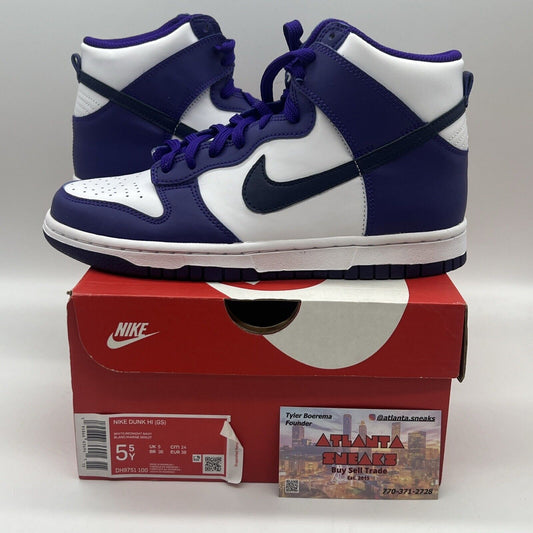 Size 5 - Nike Dunk High White/Midnight Navy