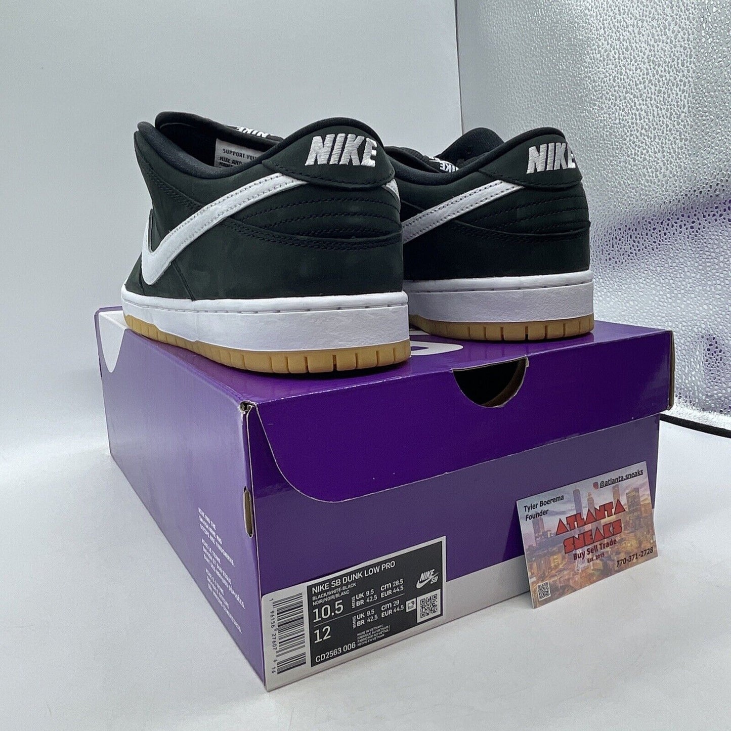 Size 10.5 - Nike Dunk Low SB Black Gum White Suede (CD2563-006)