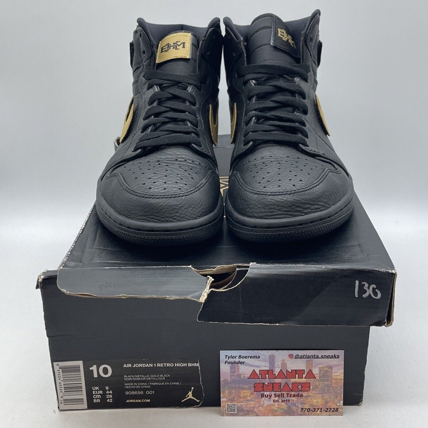 Size 10 - Air Jordan 1 Retro 2017 High BHM  Lack Gold Leather (908656-001)