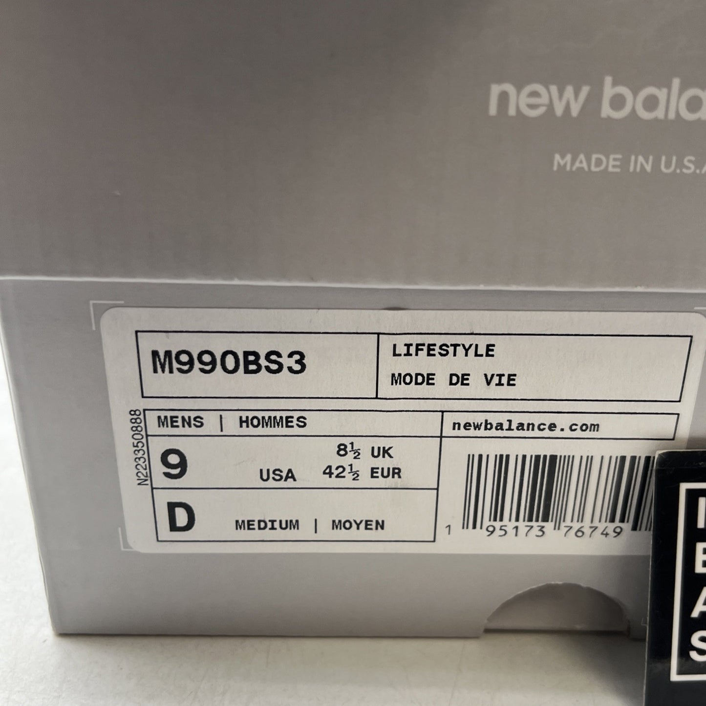 Size 9 - New Balance 990v3 Black And Silver (M990BS3)