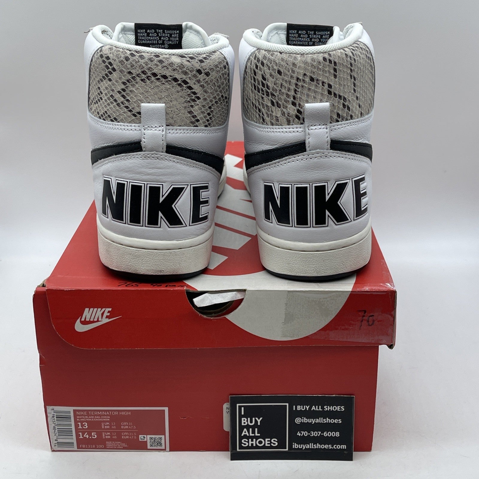 Size 13 - Nike Terminator High Cocoa Snake Black White Leather (FB1318-100)