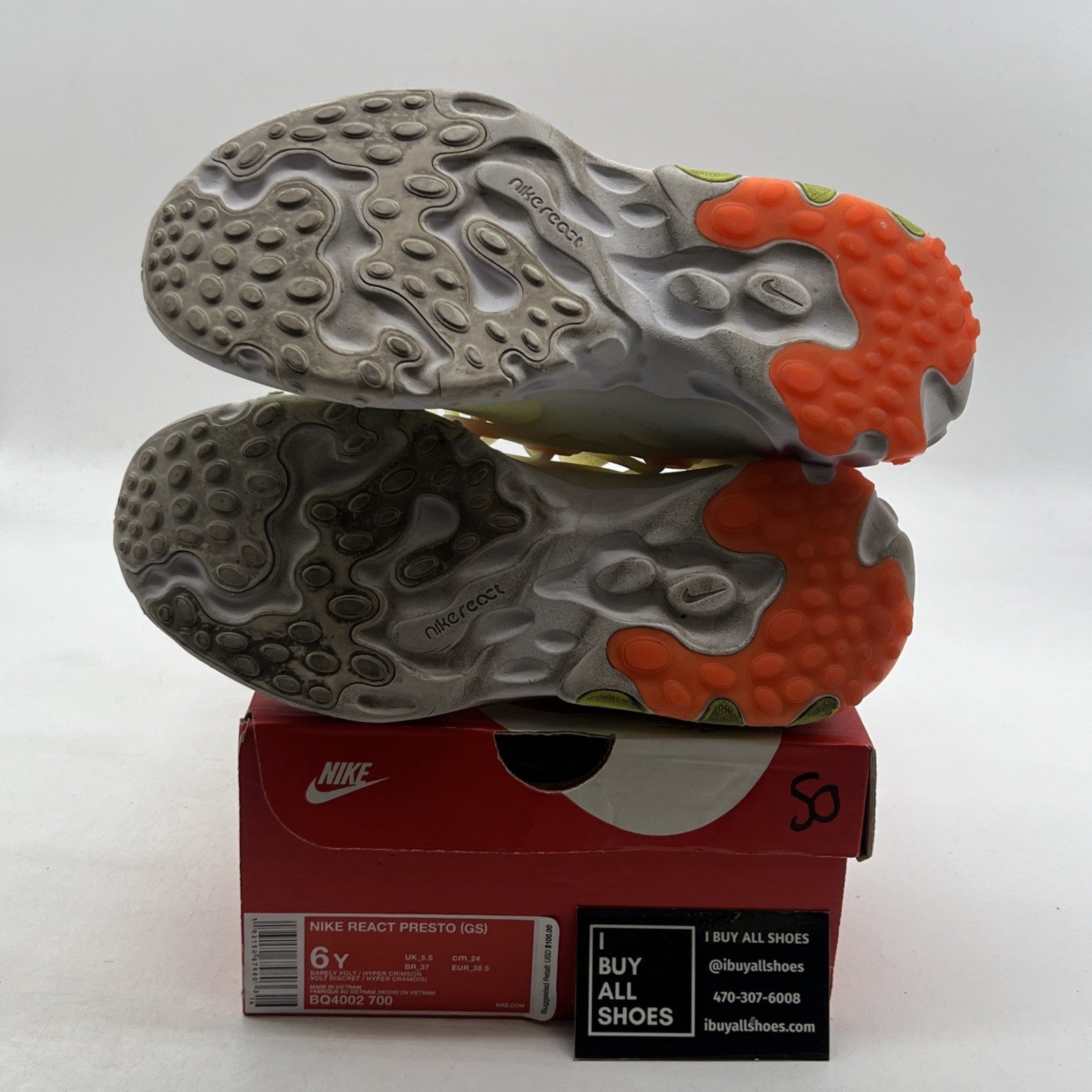 Size 6Y - Nike React Presto GS Barely Volt Unisex Big Kid’s (BQ4002-700)