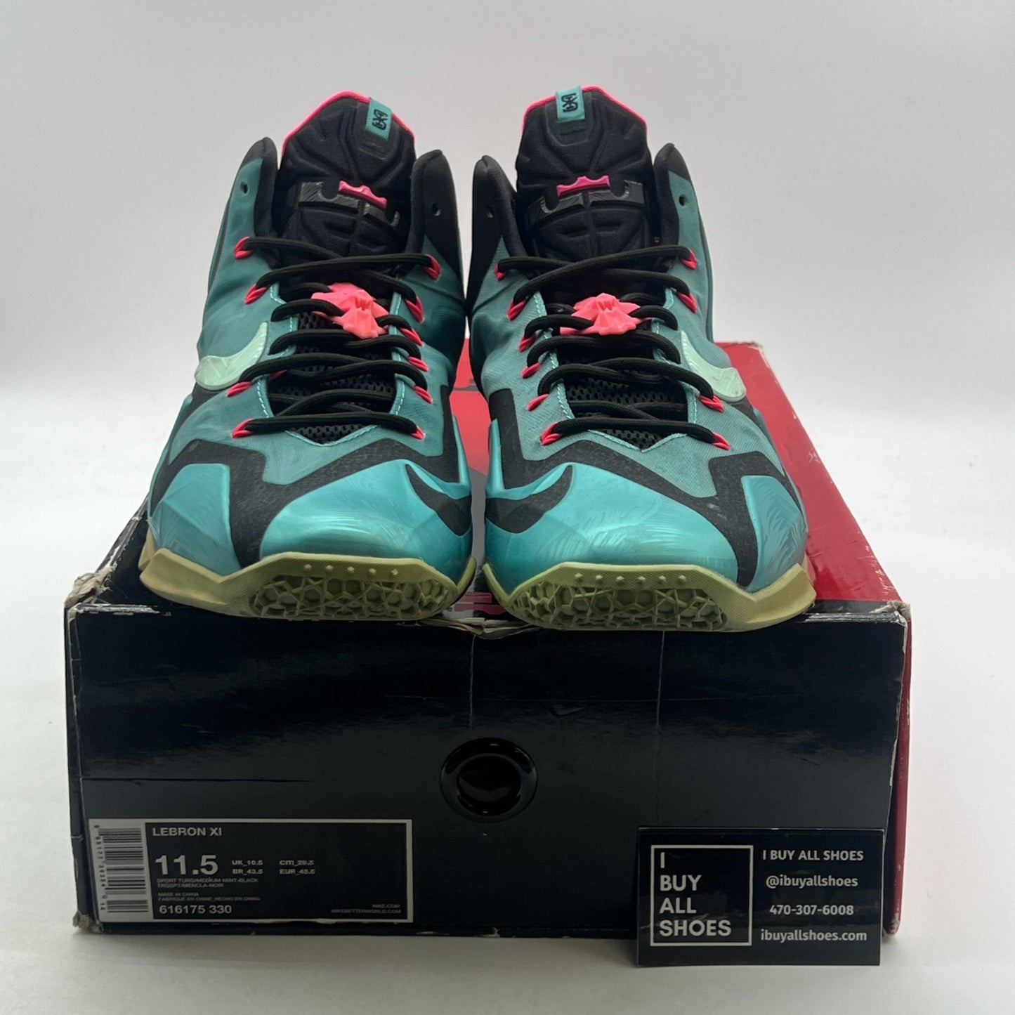 Size 11.5 - Nike LeBron 11 South Beach (616175-330)