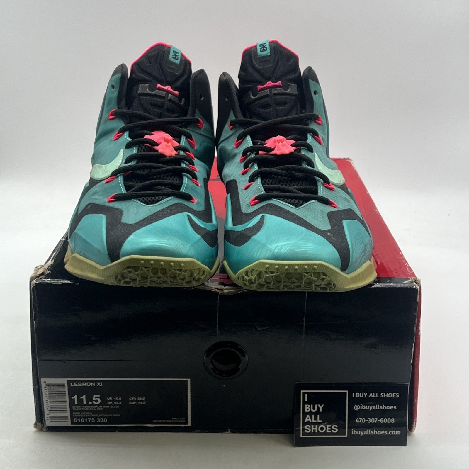 Size 11.5 - Nike LeBron 11 South Beach (616175-330)