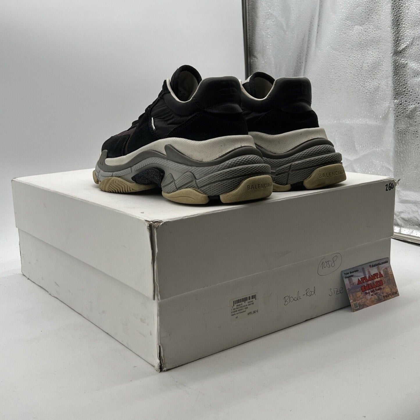 Size 8- Balenciaga Triple S Mens V2 Black Burgundy Nylon Speed Trainer