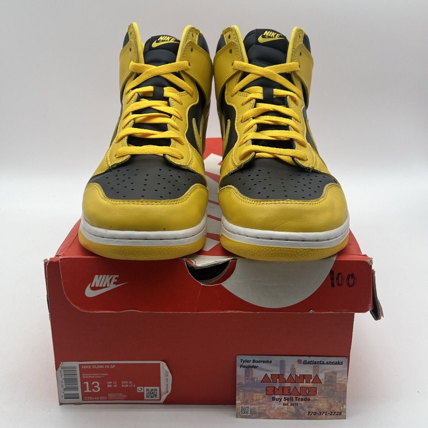 Size 13 - Nike Dunk SP 2020 High Iowa Black White Yellow Leather (CZ8149-002)