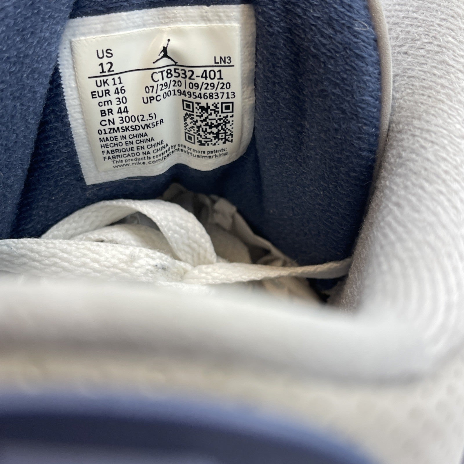 Size 12 - Jordan 3 Retro Blue Obsidian White Leather (CT8532-401)