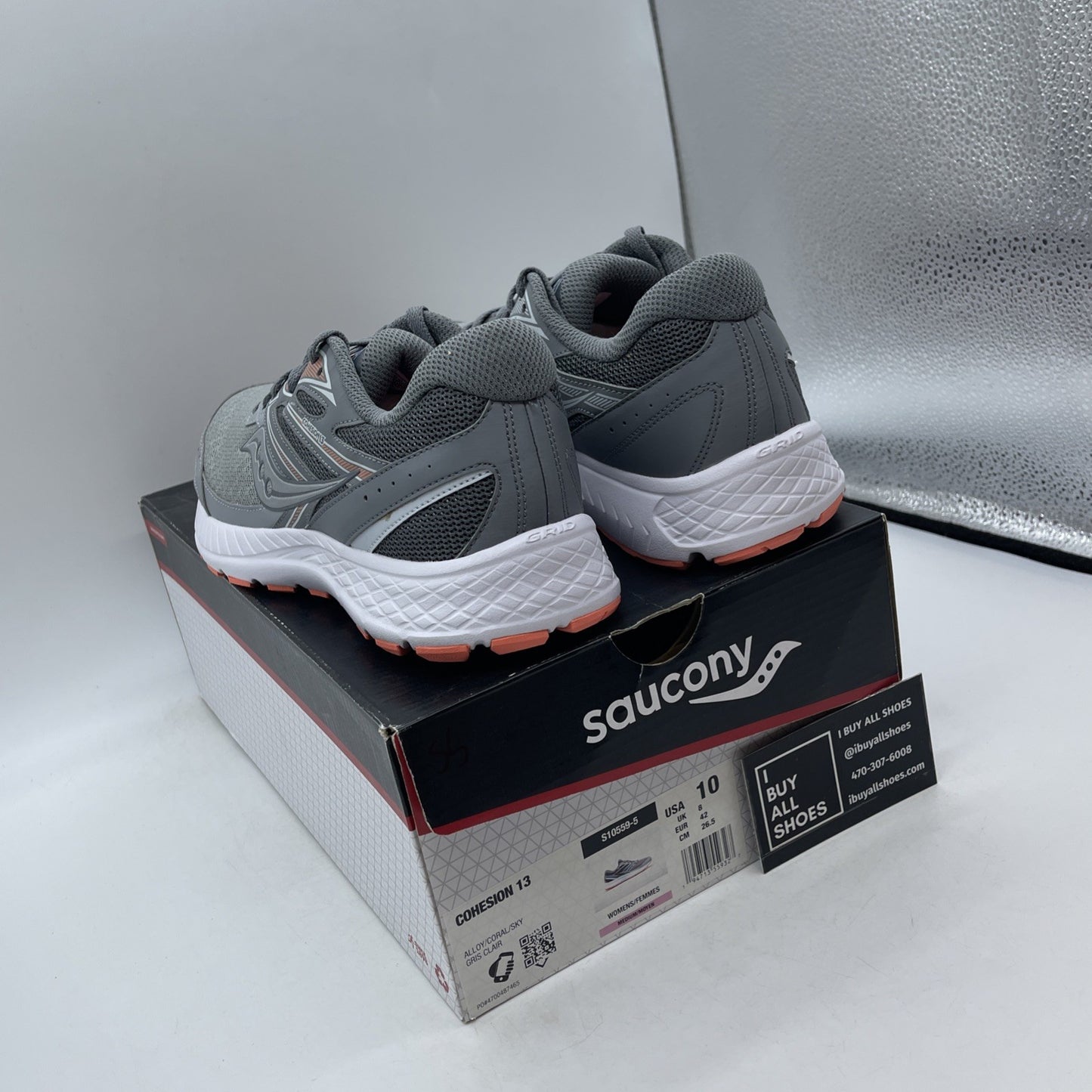 Size 10W - Saucony Cohesion 13 Coral Sky Grey Suede Leather (S10559-5)